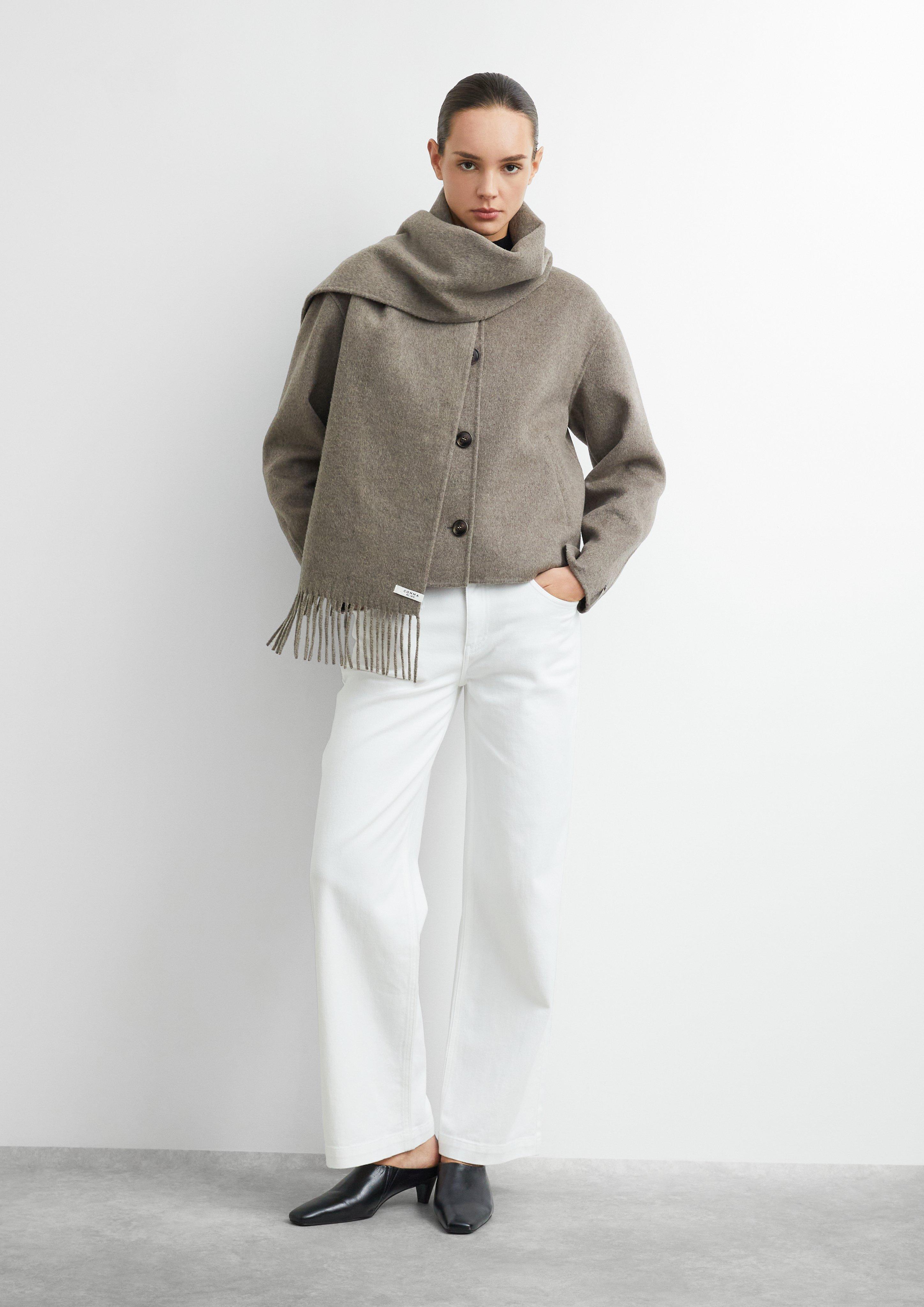 Women Wool-blend scarf with fringe in brown by comma