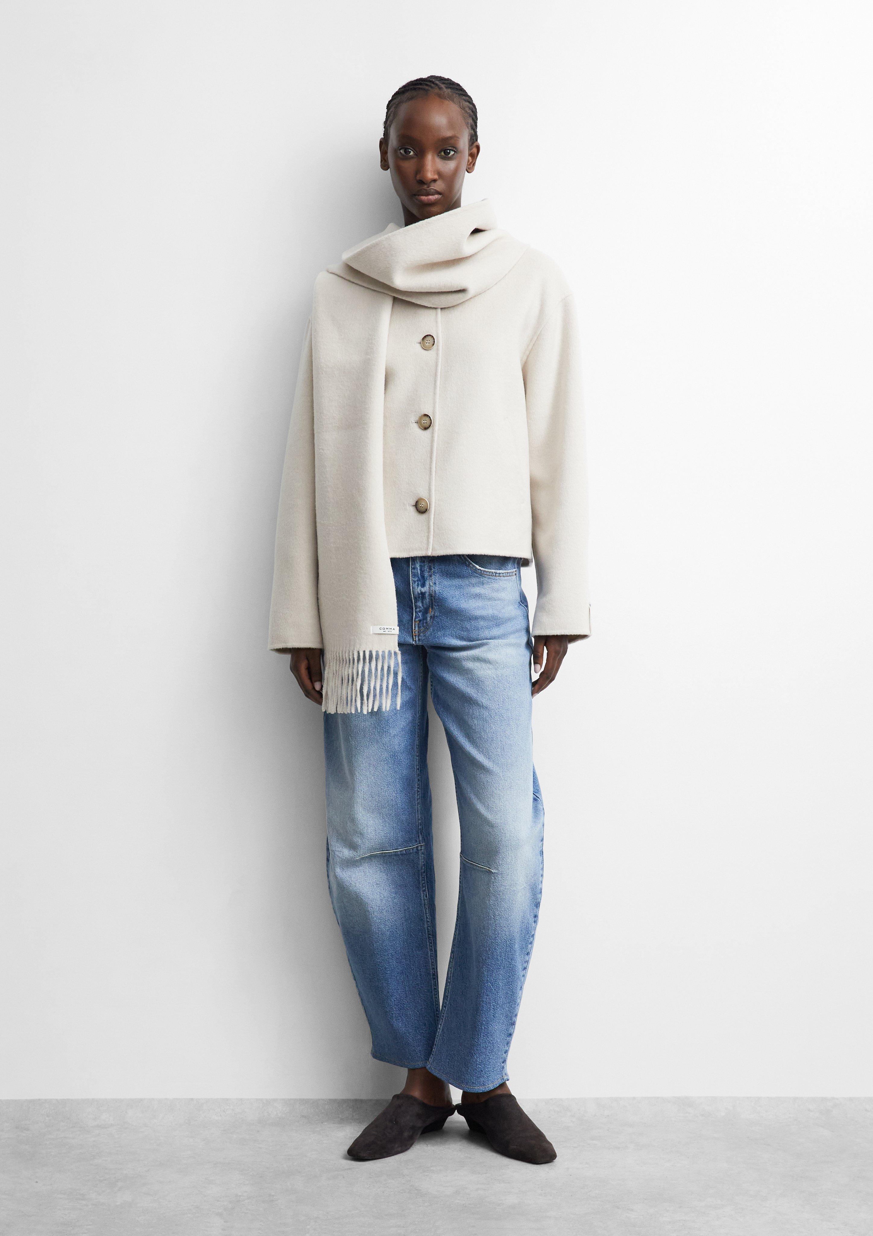 Damen Schal aus Wollmix mit Fransen in beige von comma
