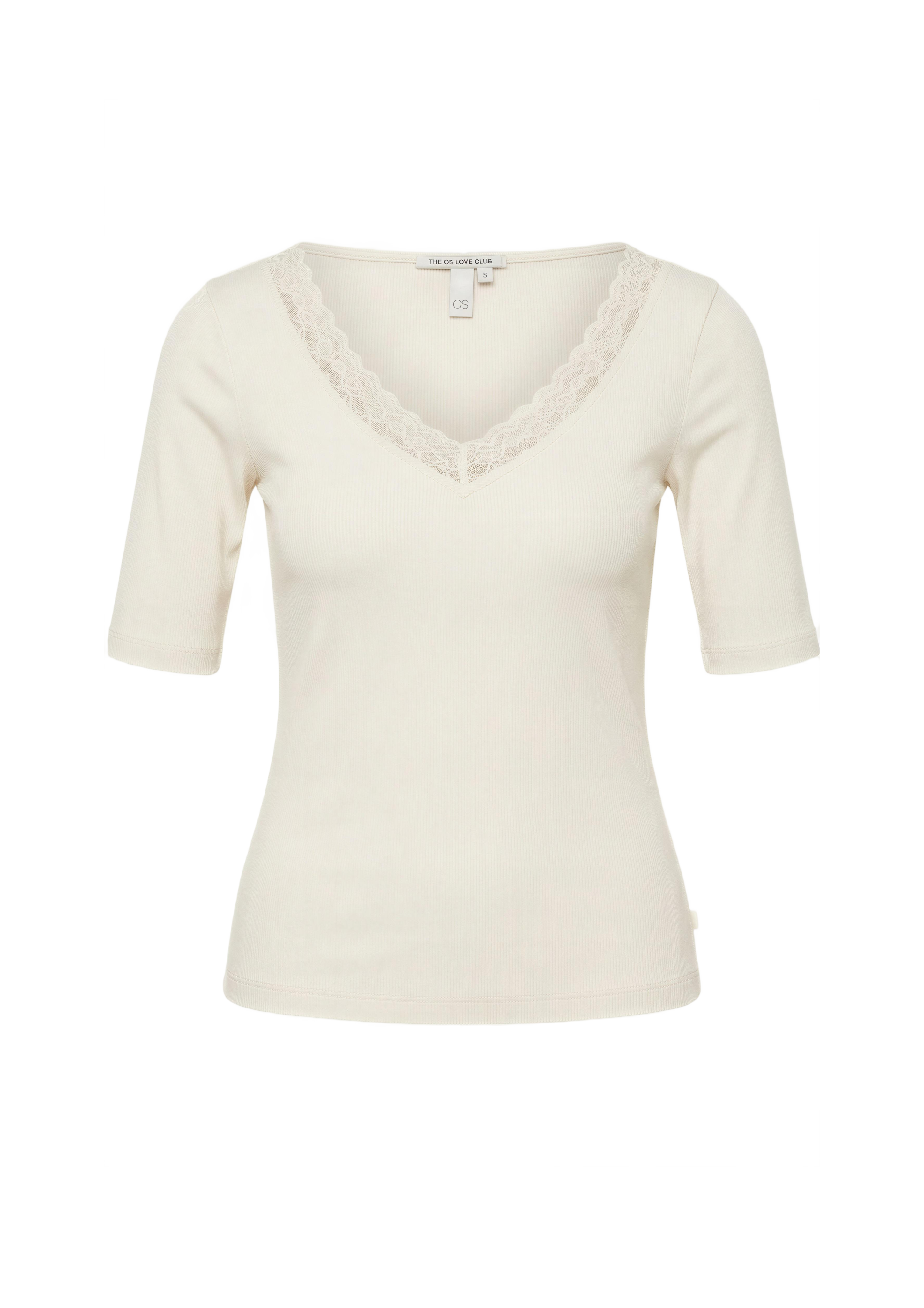 Geribbeld shirt met kanten rand