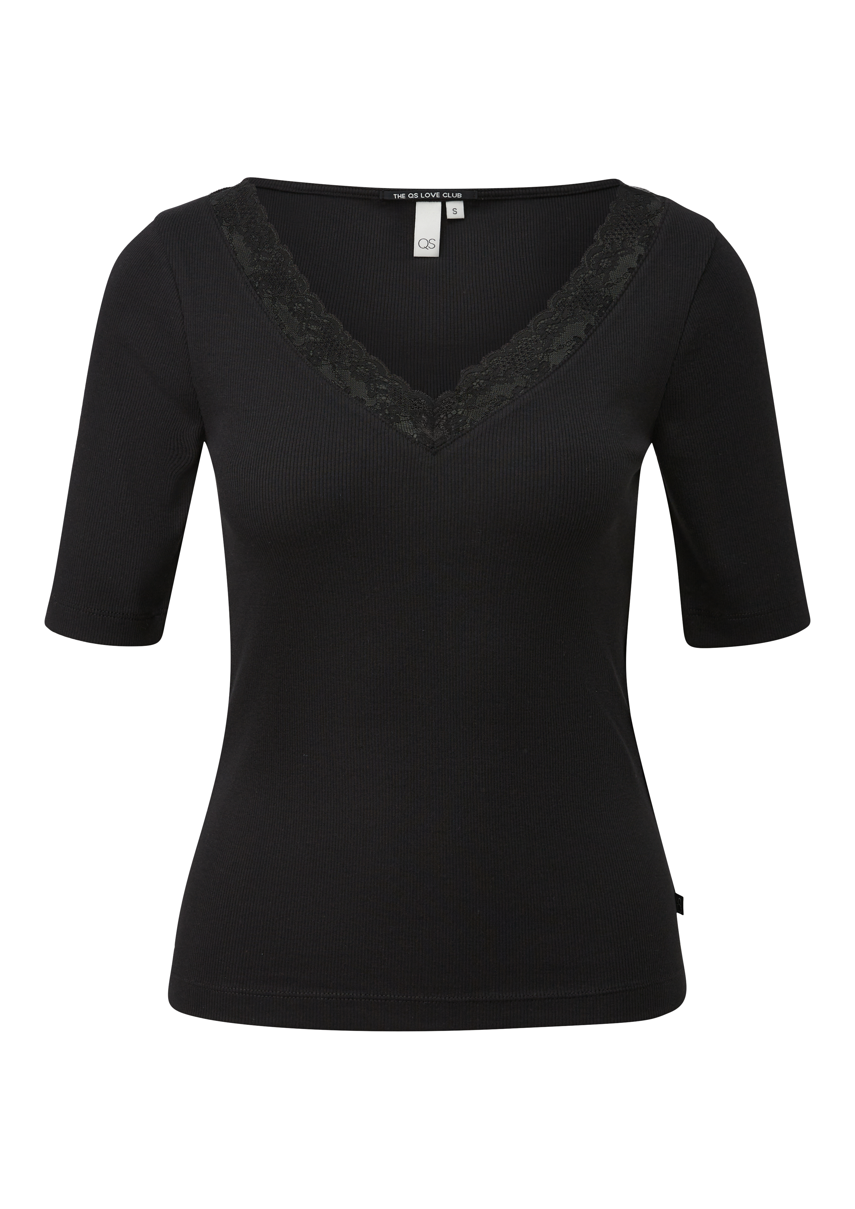 Geribbeld shirt met kanten rand
