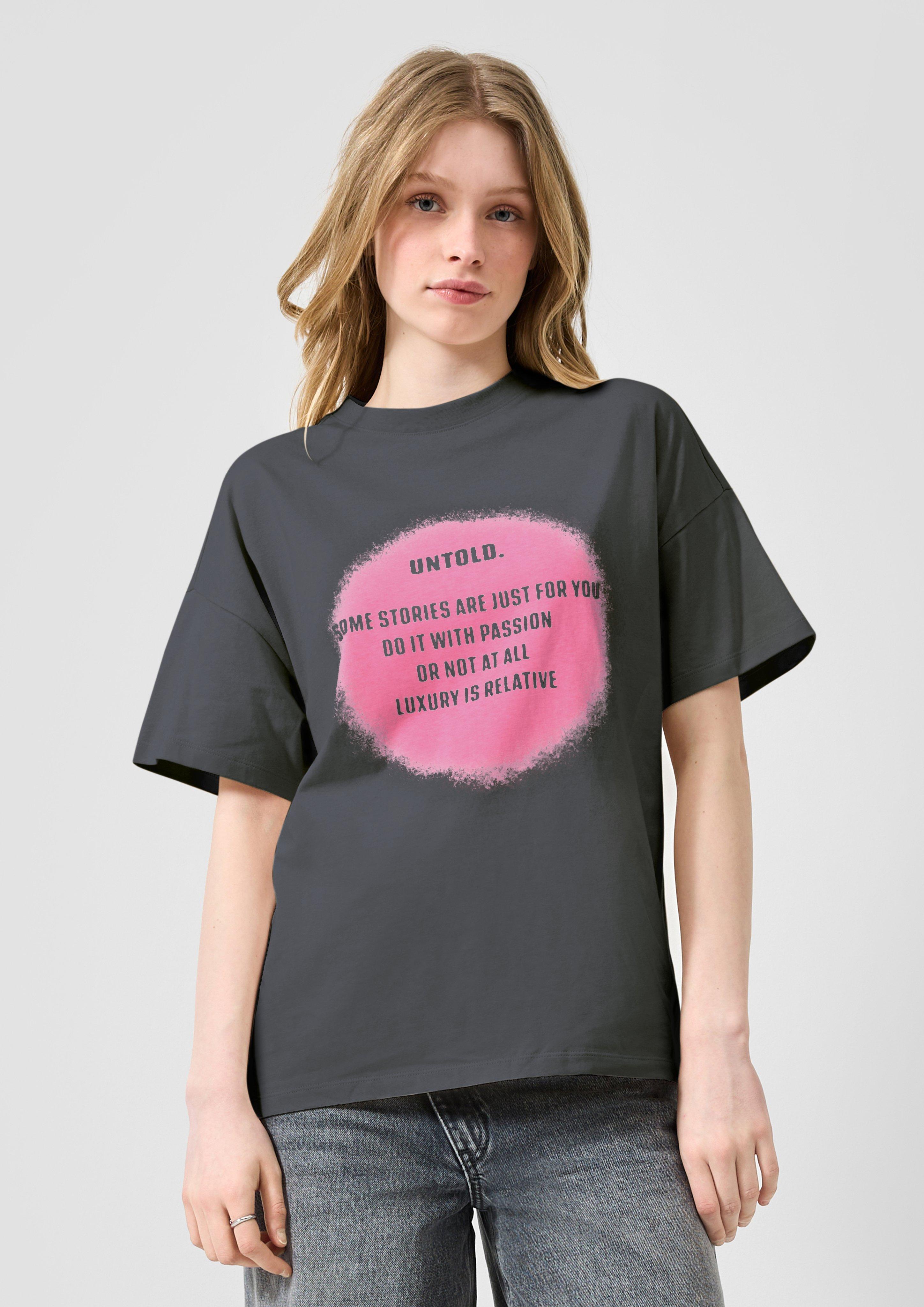 Damen Boyfriend-Shirt mit Frontprint in dunkelgrau von QS