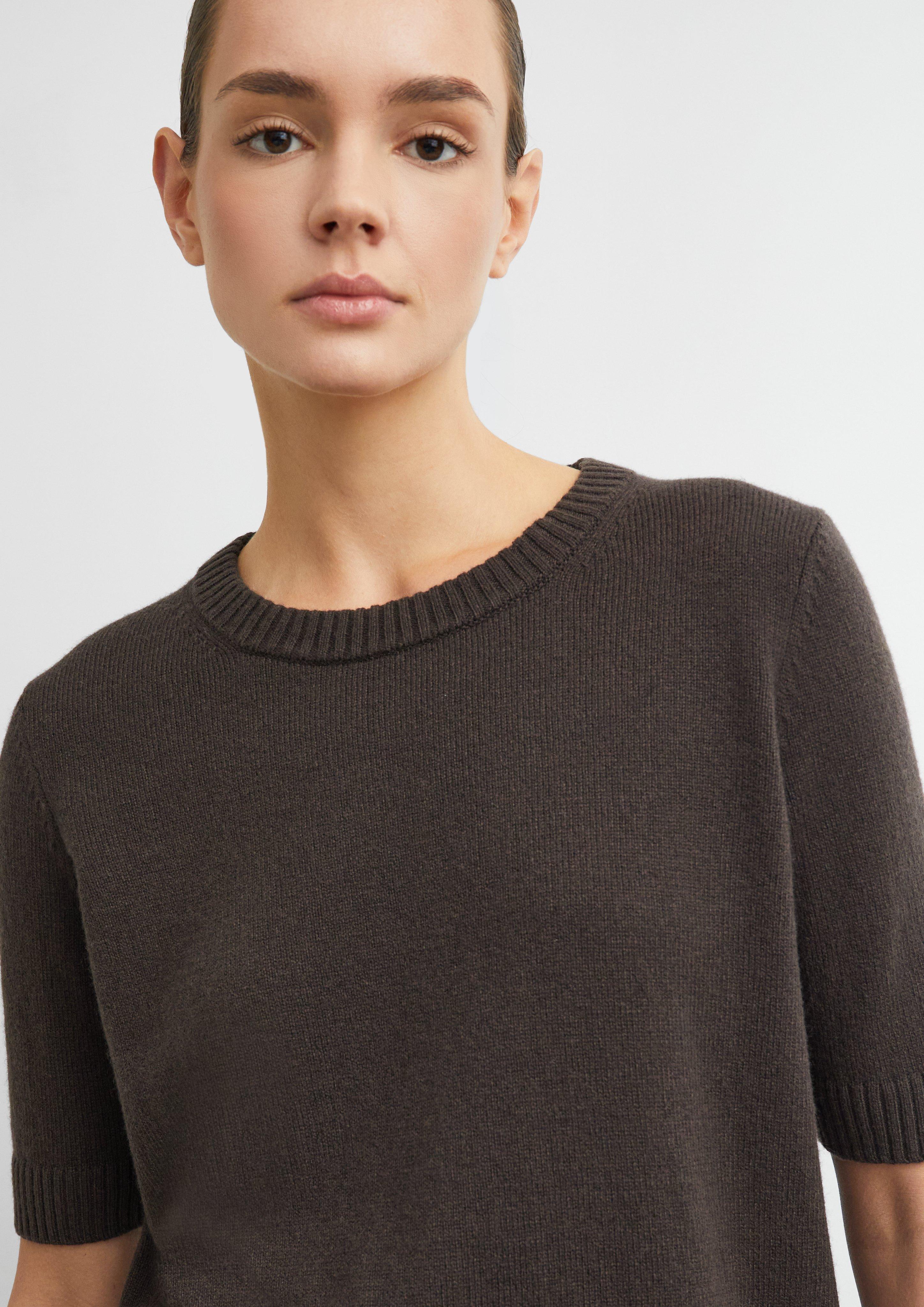 Kurzarmstrickpullover aus Wollmix in braun von COMMA