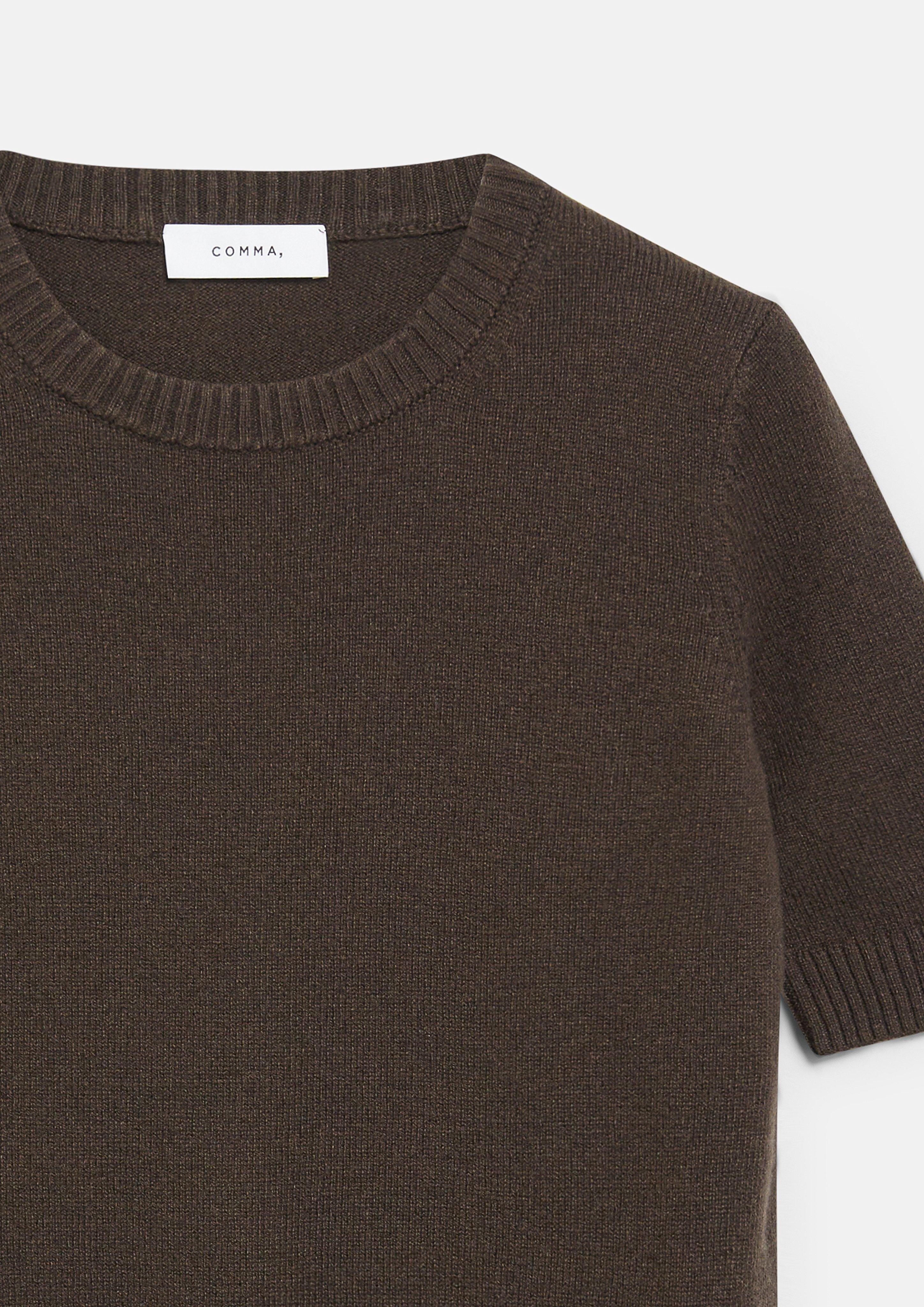 Short-Sleeve Knit Sweater Made from a Wool Blend in brown by COMMA