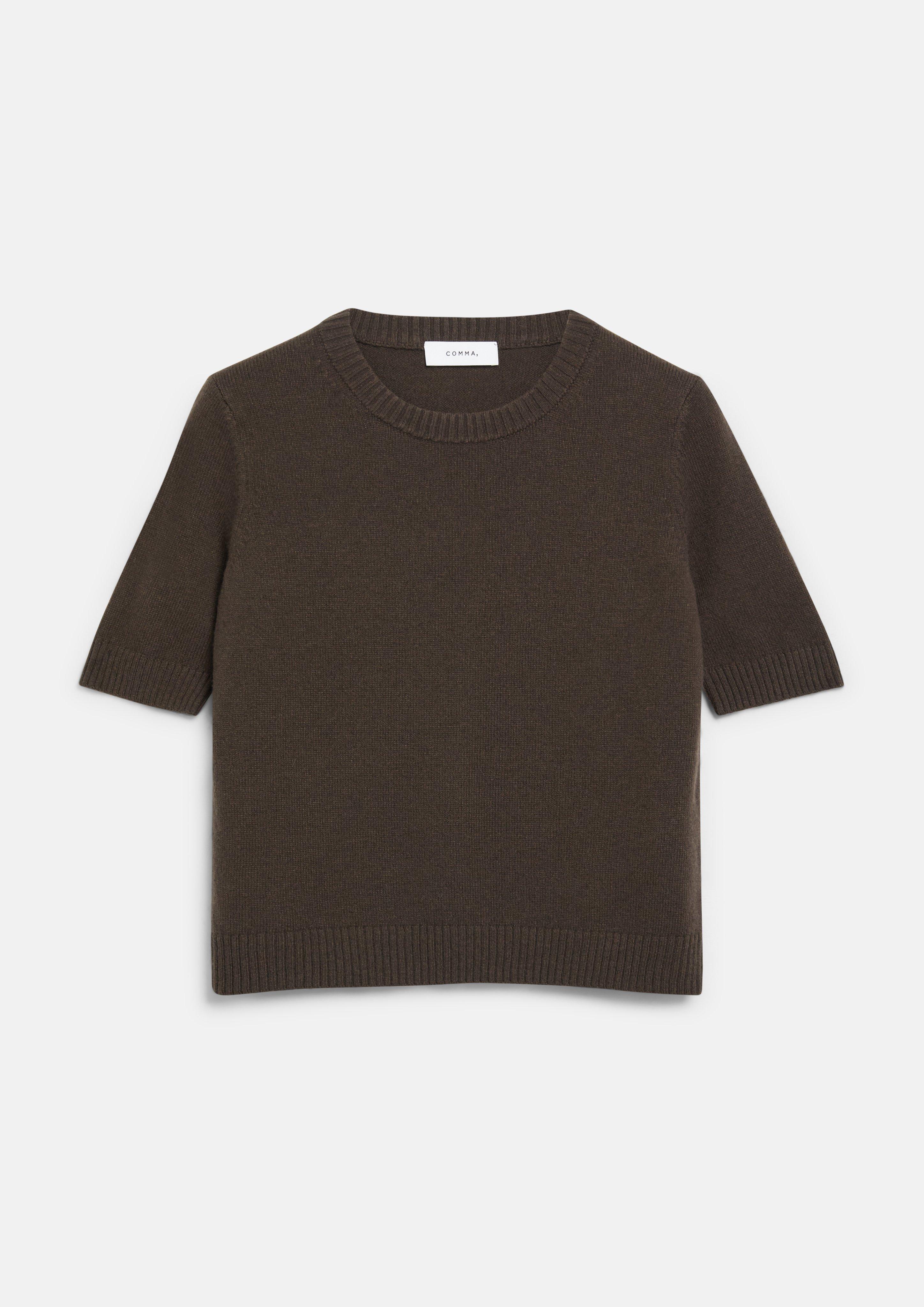 Short-Sleeve Knit Sweater Made from a Wool Blend in brown by COMMA
