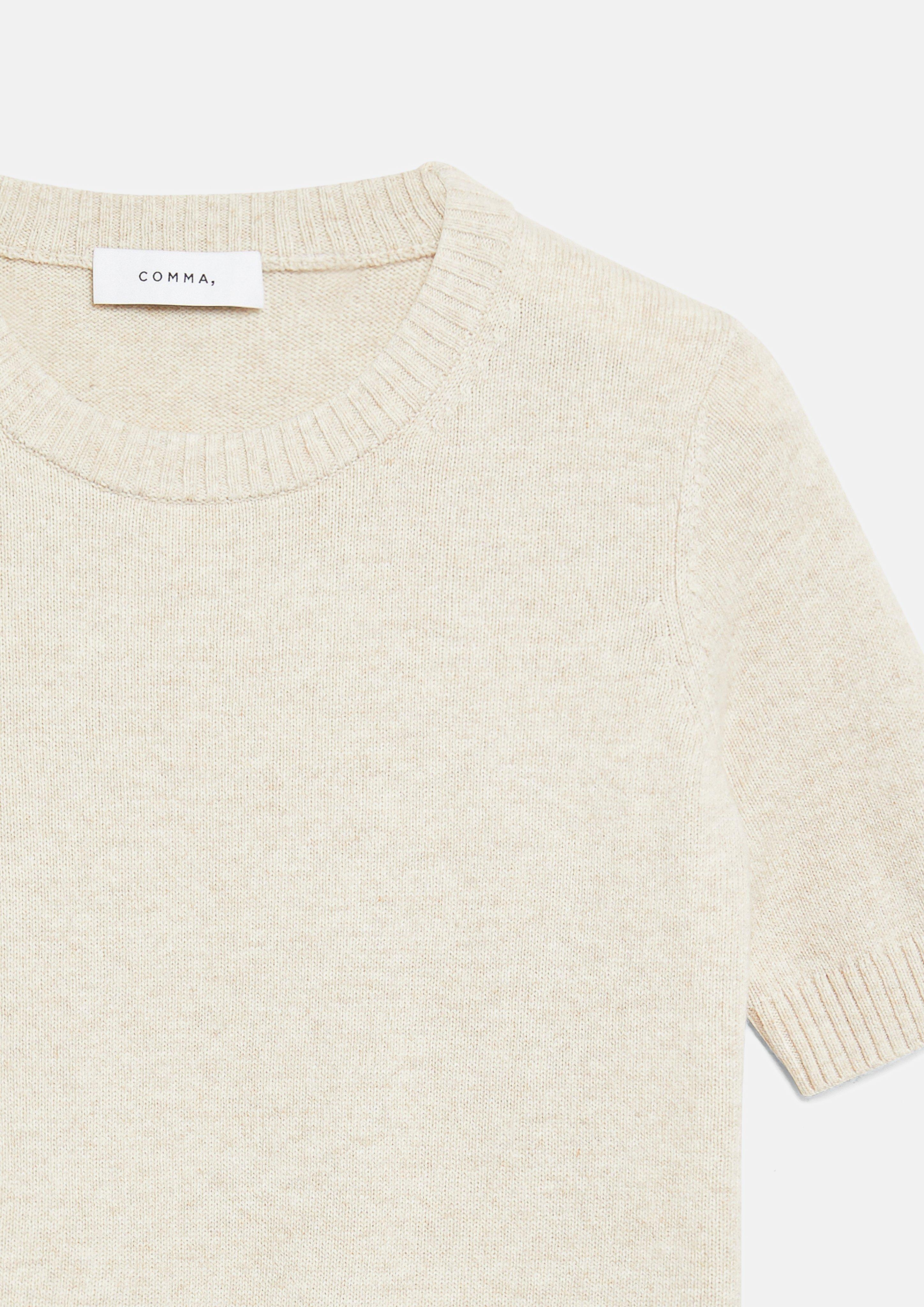 Short-Sleeve Knit Sweater Made from a Wool Blend in beige by COMMA
