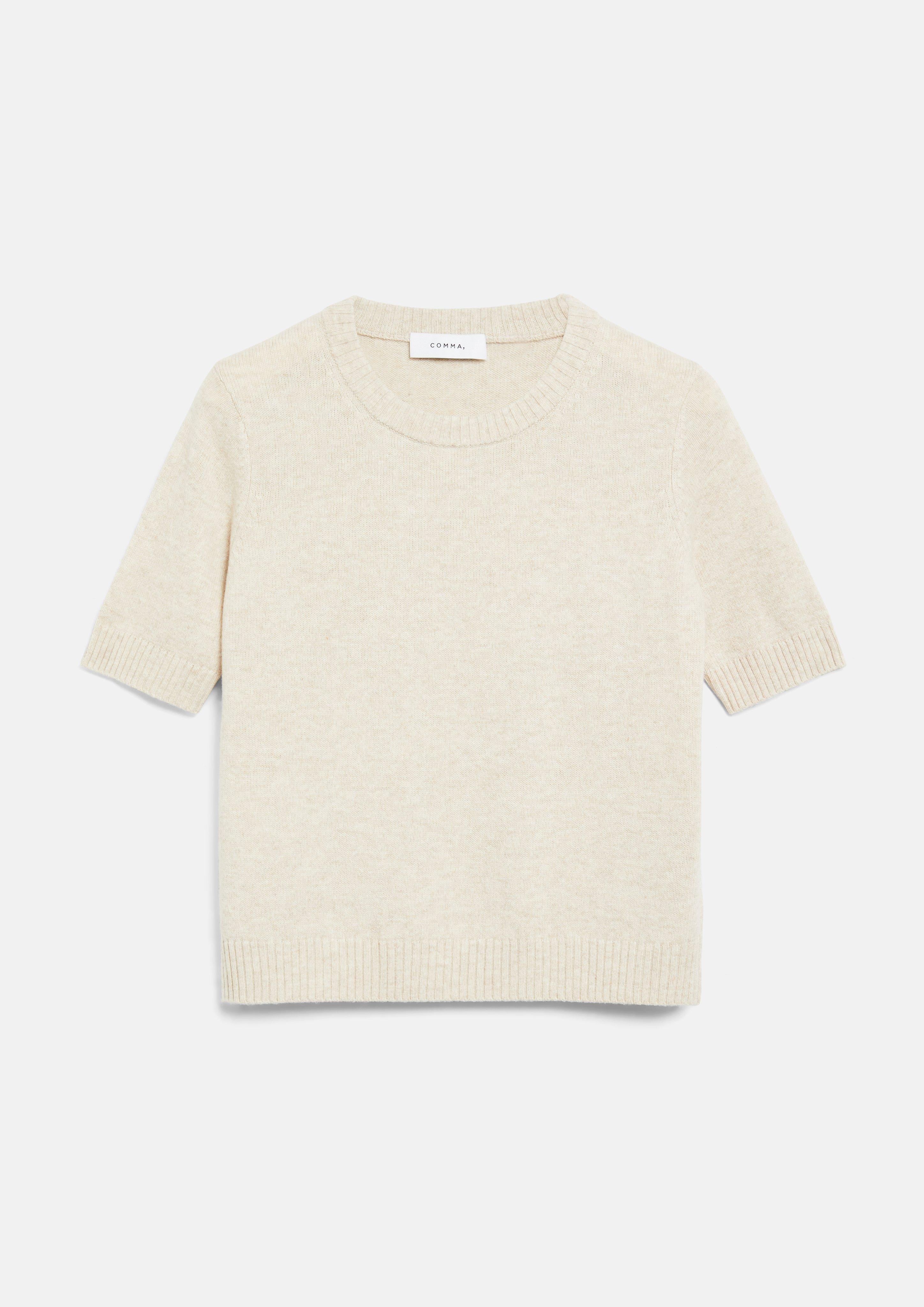 Short-Sleeve Knit Sweater Made from a Wool Blend in light beige by COMMA
