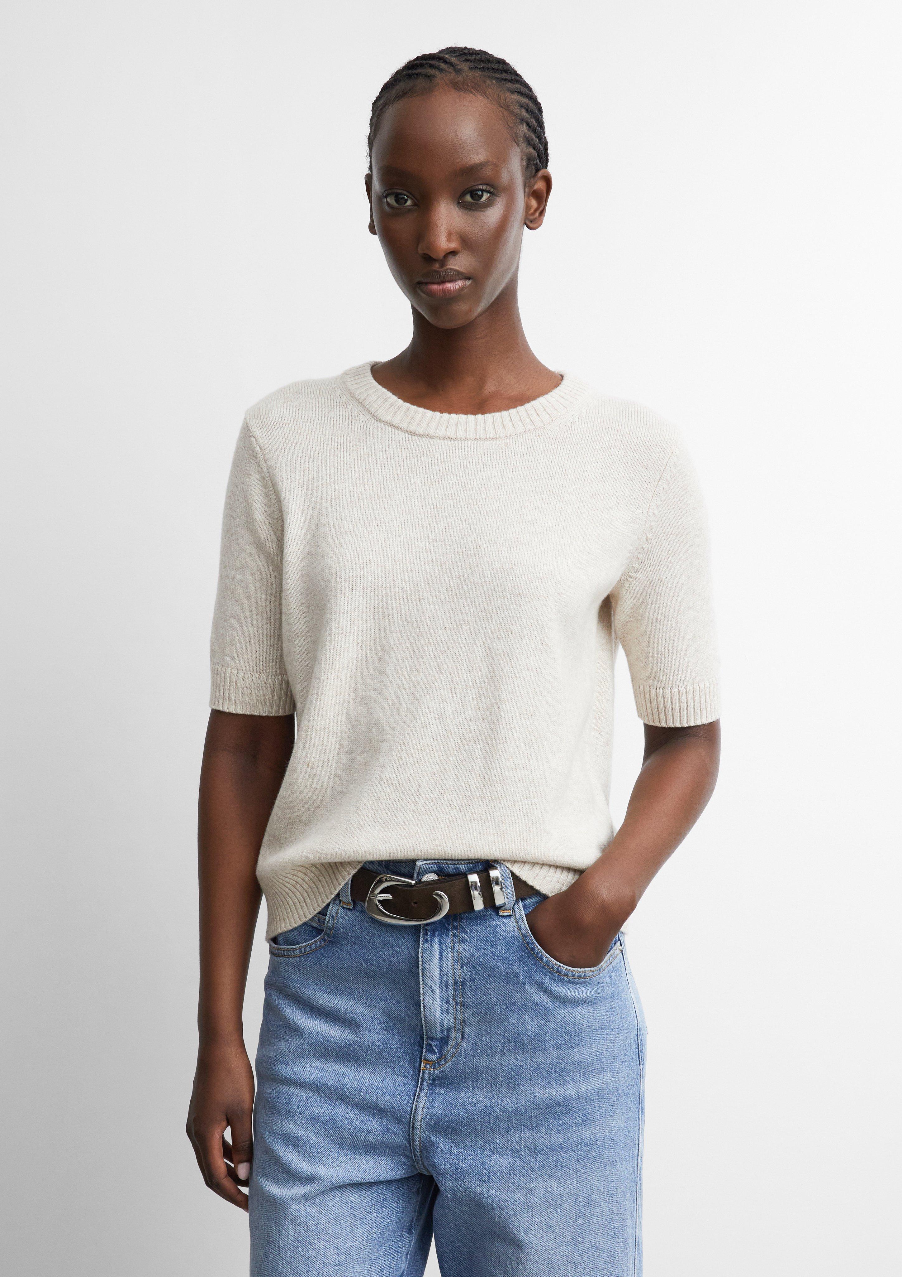 Pull à manches courtes en maille, en mélange de laine en beige clair de COMMA