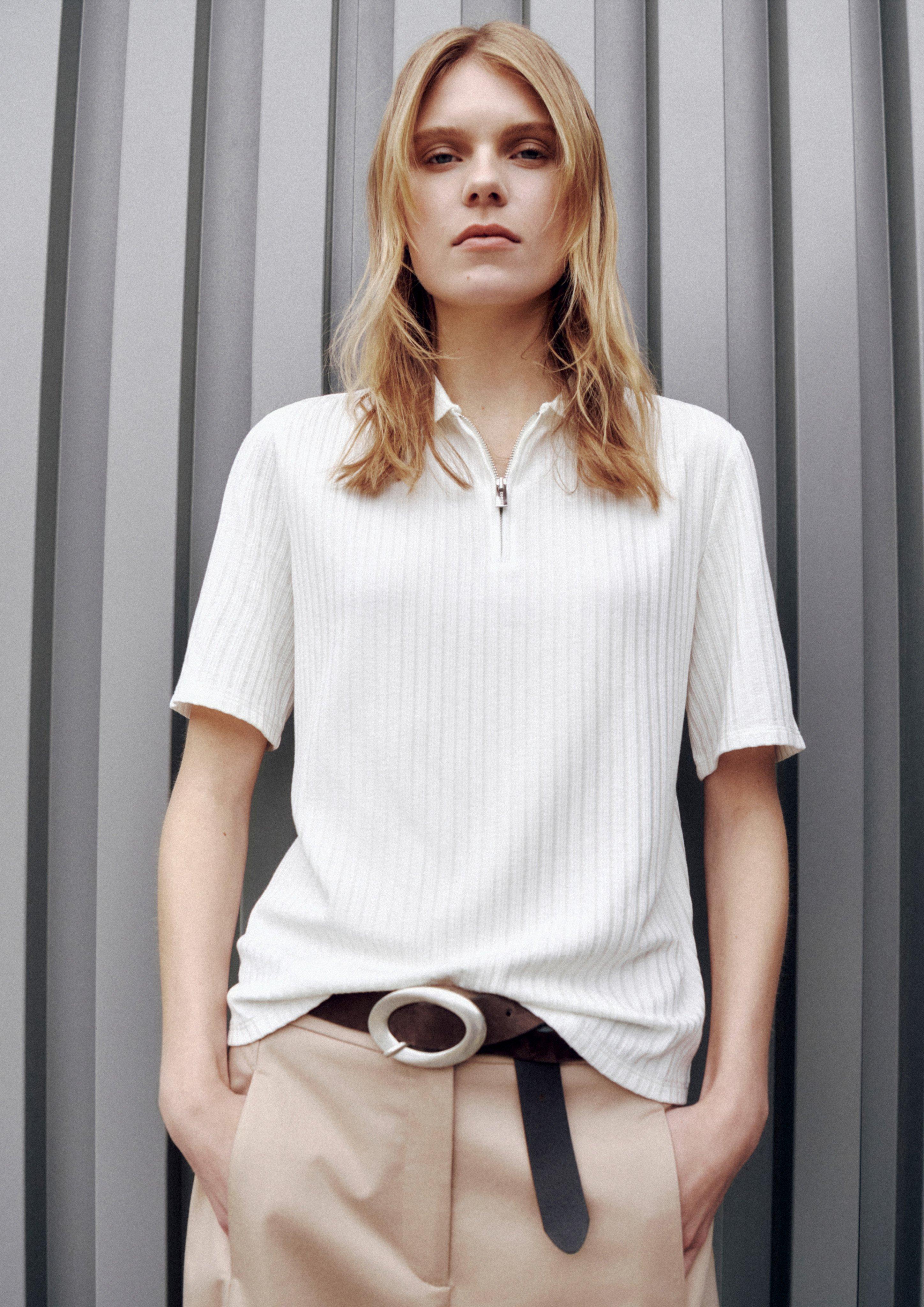 Jersey polo shirt with ribbed texture in white by COMMA