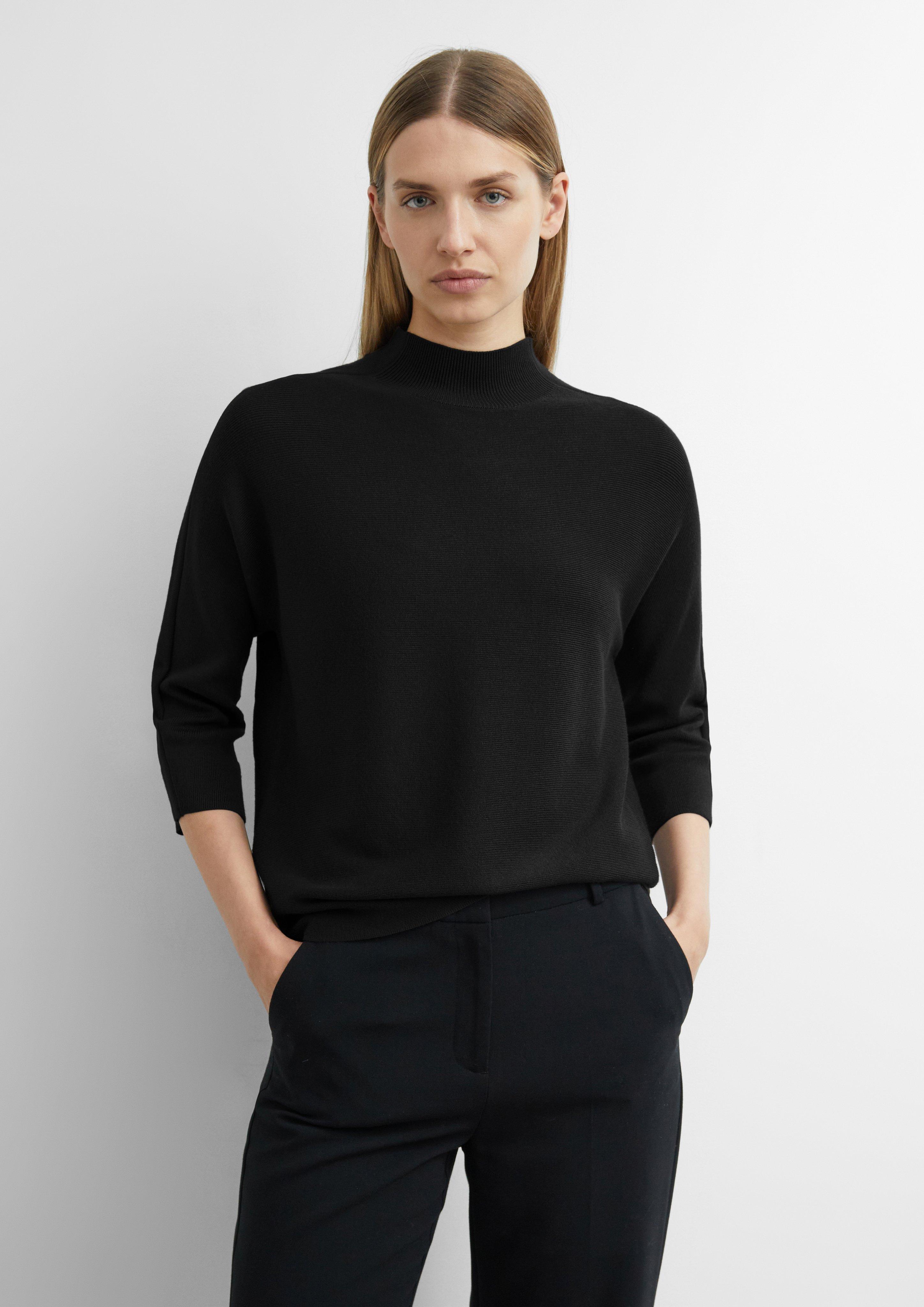 Pull en maille fine en mélange de viscose avec col montant en noir de comma