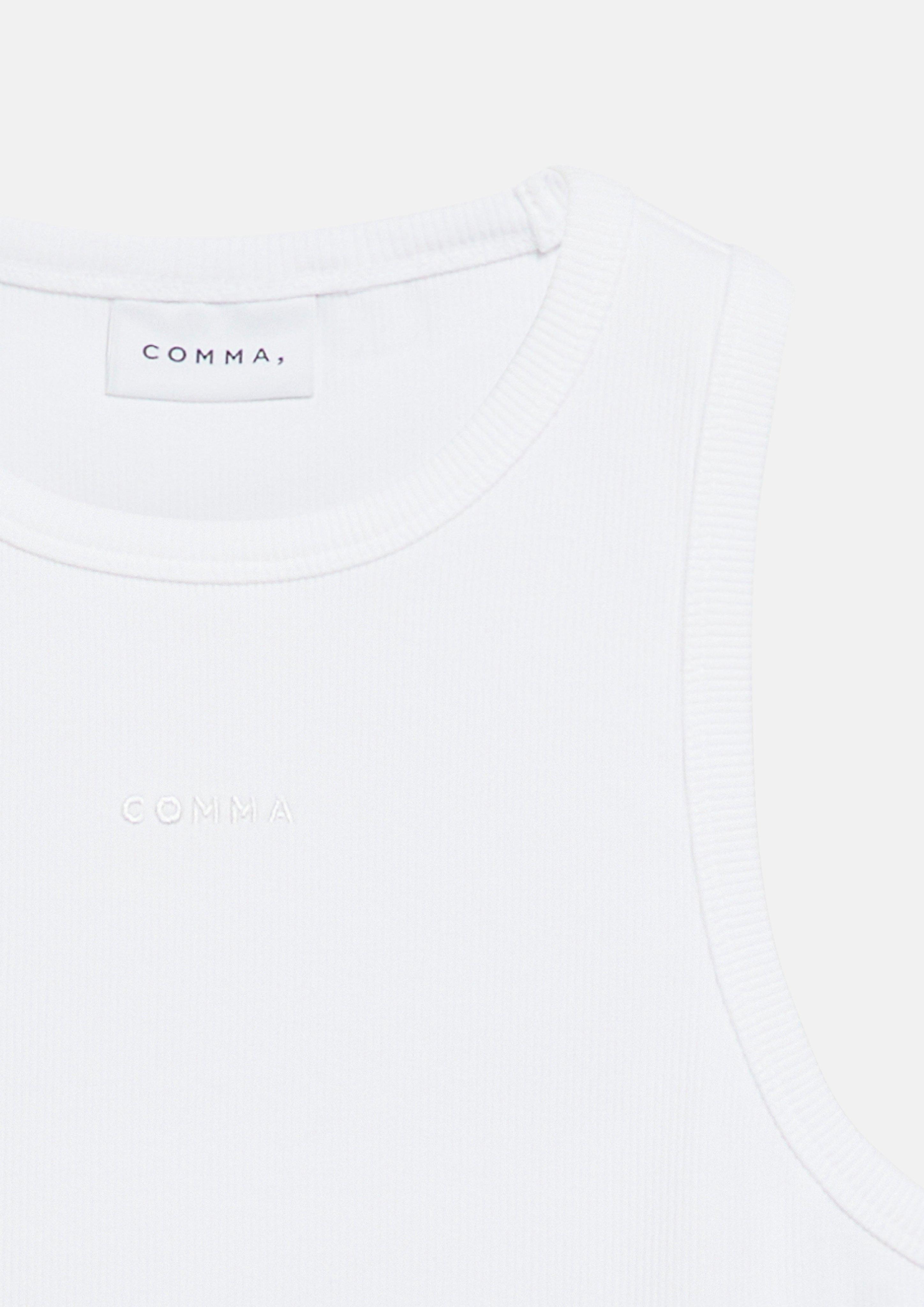 Geripptes Tanktop mit Logostickerei in weiß von COMMA