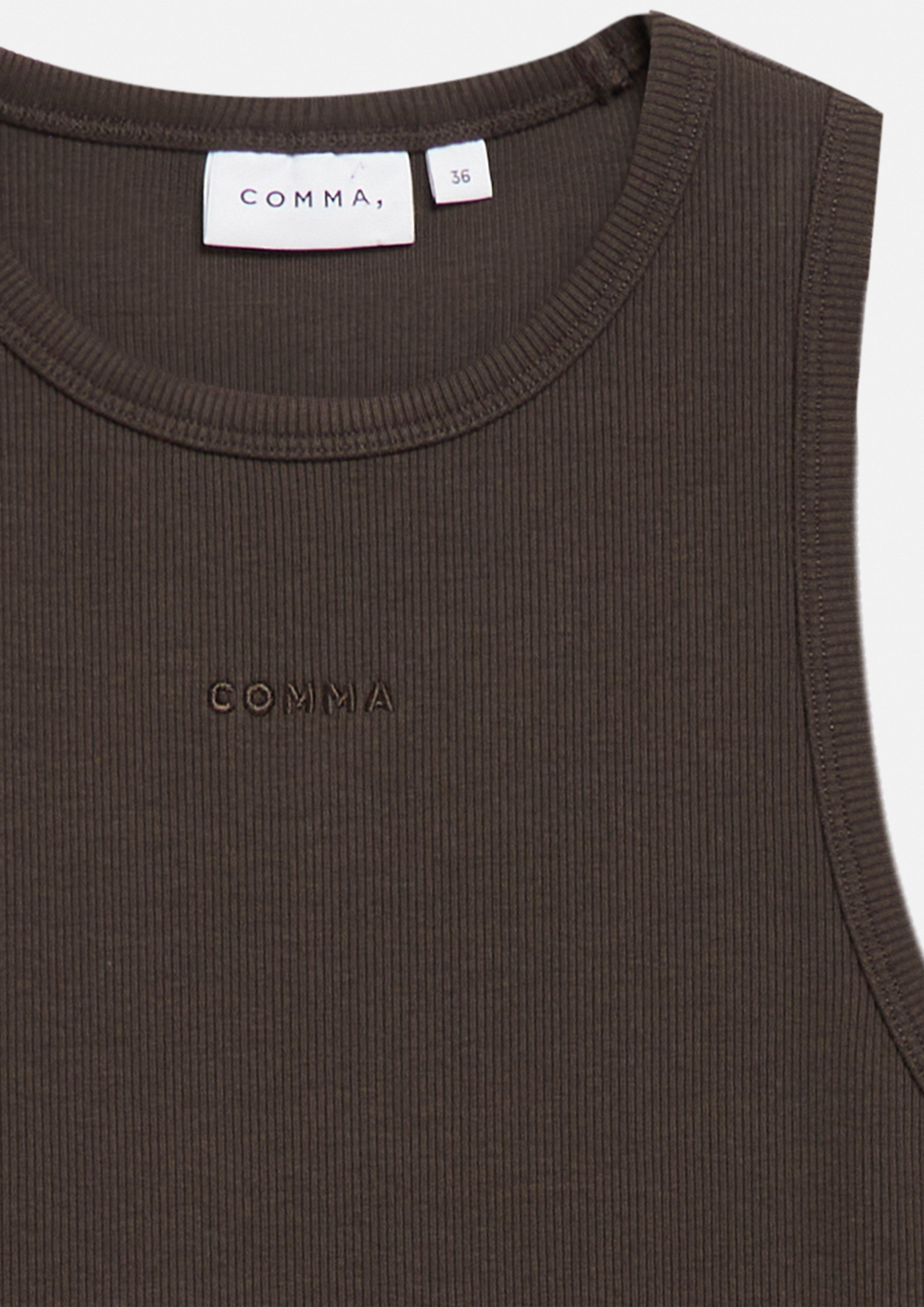 Geripptes Tanktop mit Logostickerei in braun von COMMA