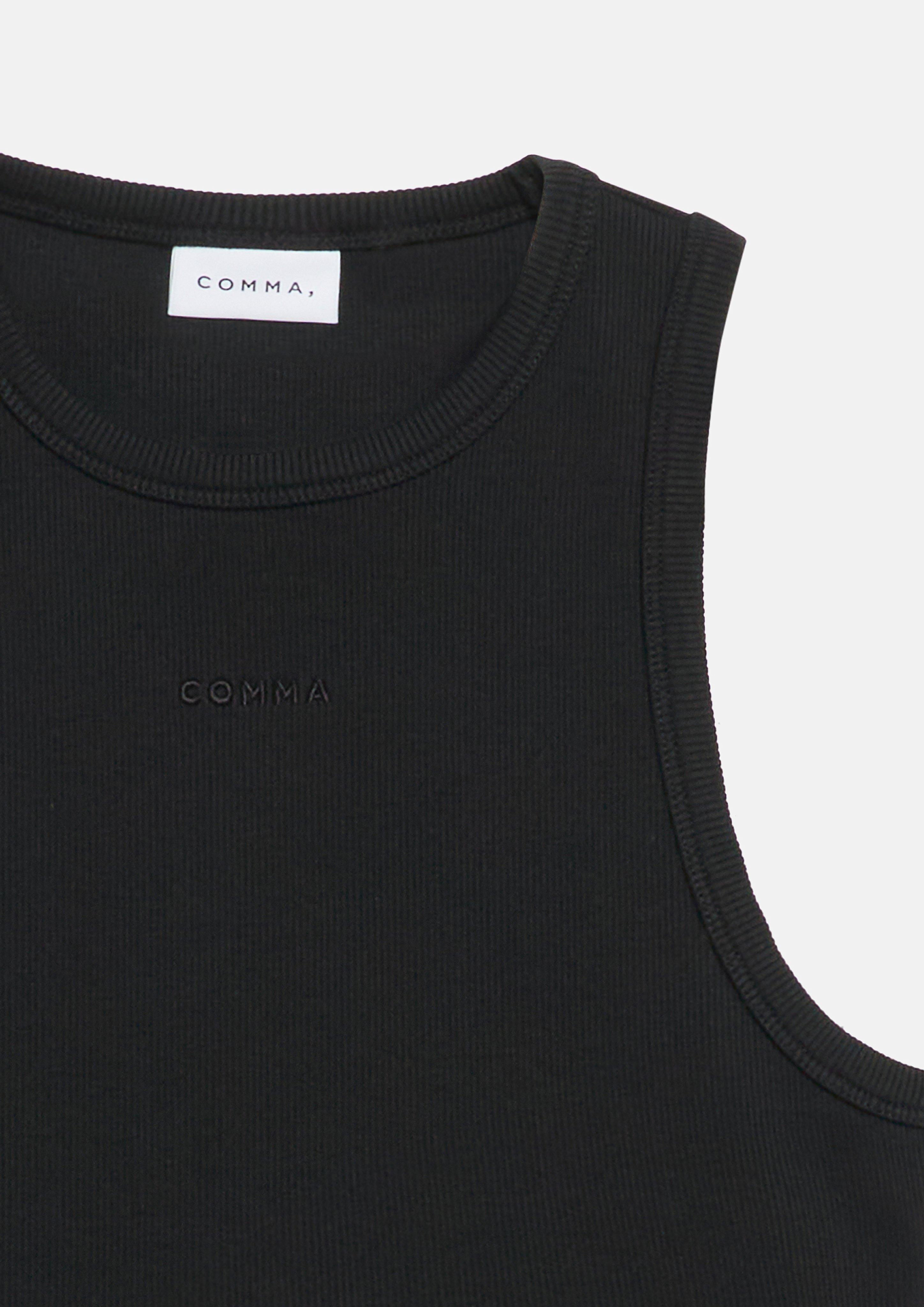 Geripptes Tanktop mit Logostickerei in schwarz von COMMA