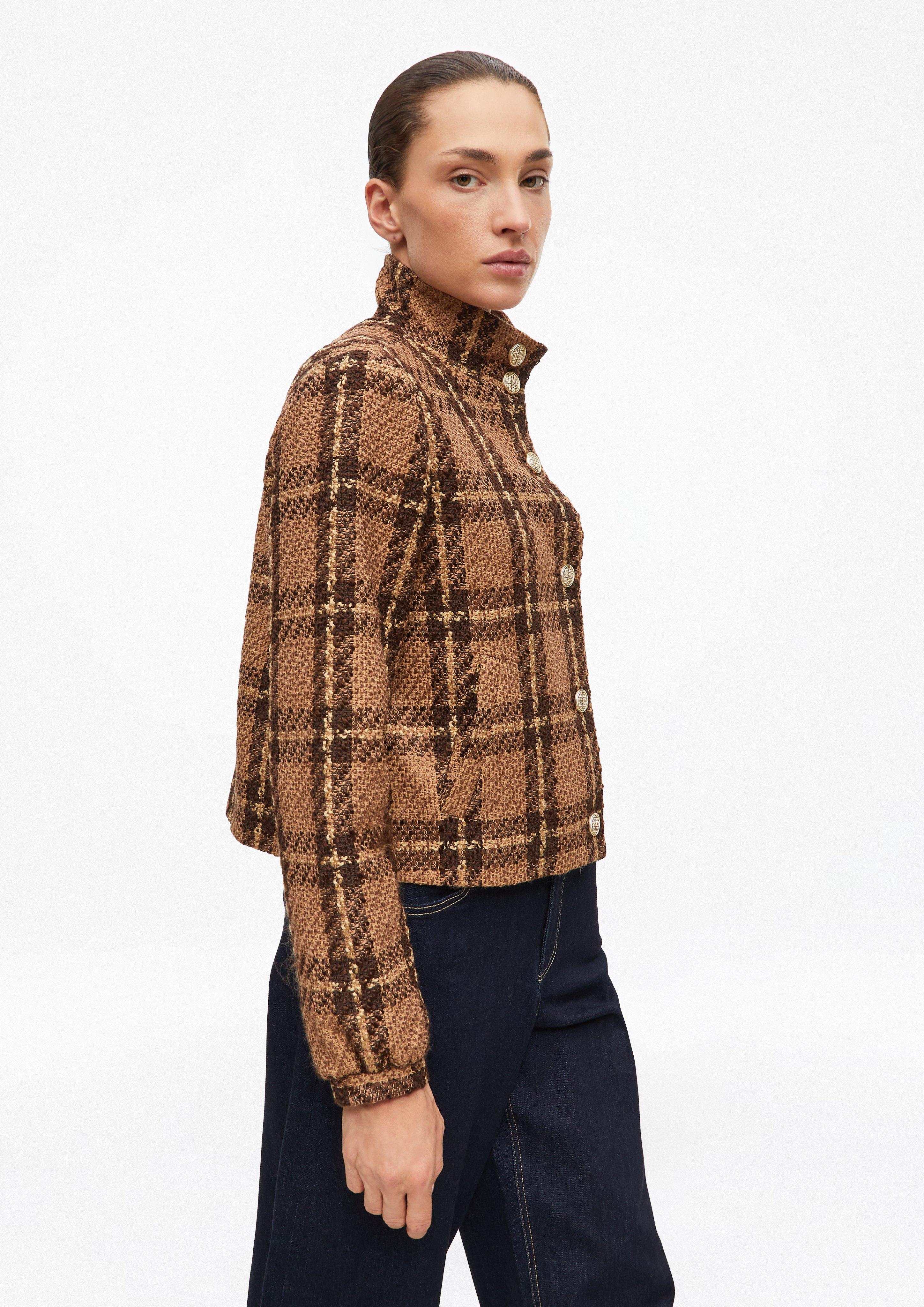 Femmes Veste en bouclé à carreaux avec col montant en brun de s.Oliver BLACK LABEL