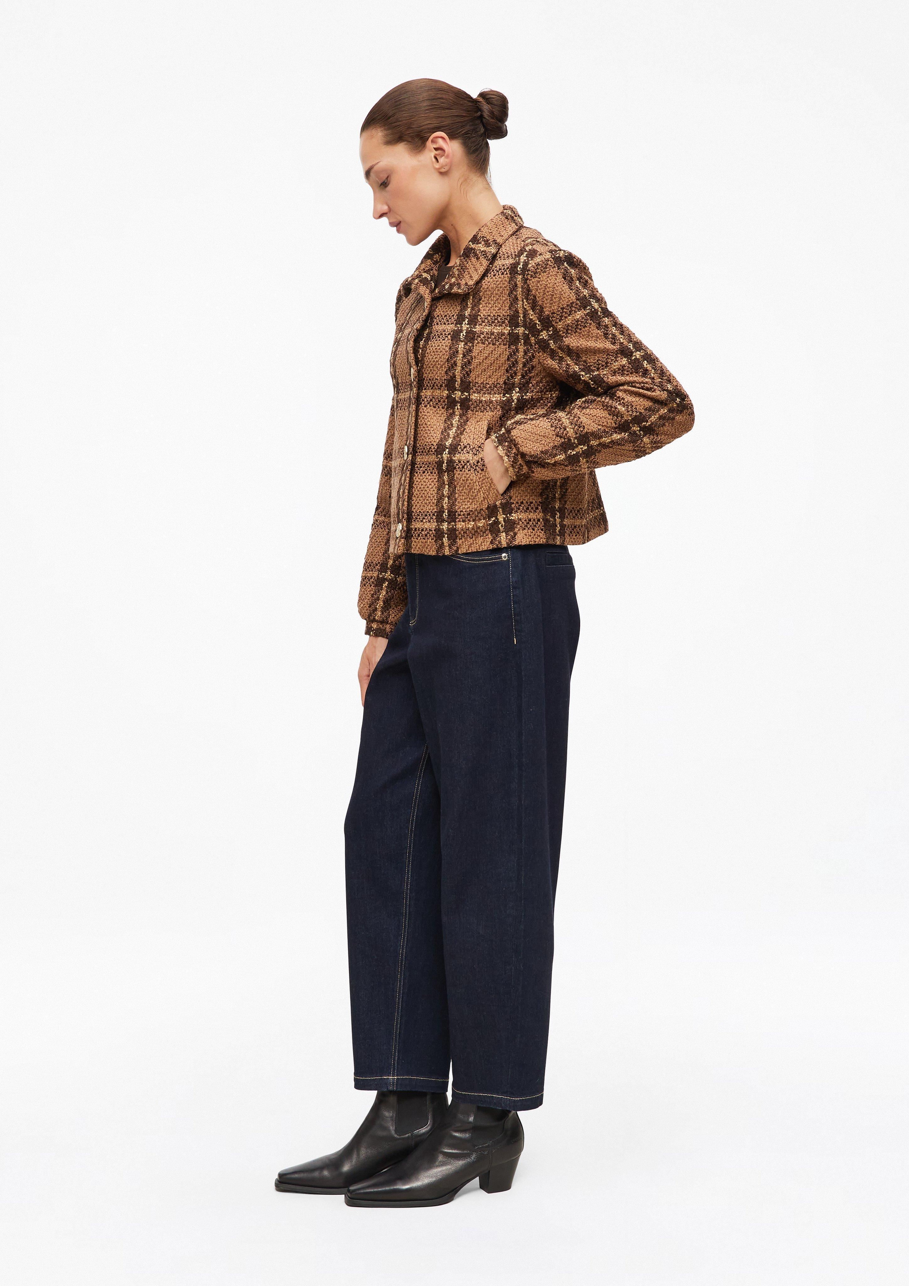 Femmes Veste en bouclé à carreaux avec col montant en brun de s.Oliver BLACK LABEL