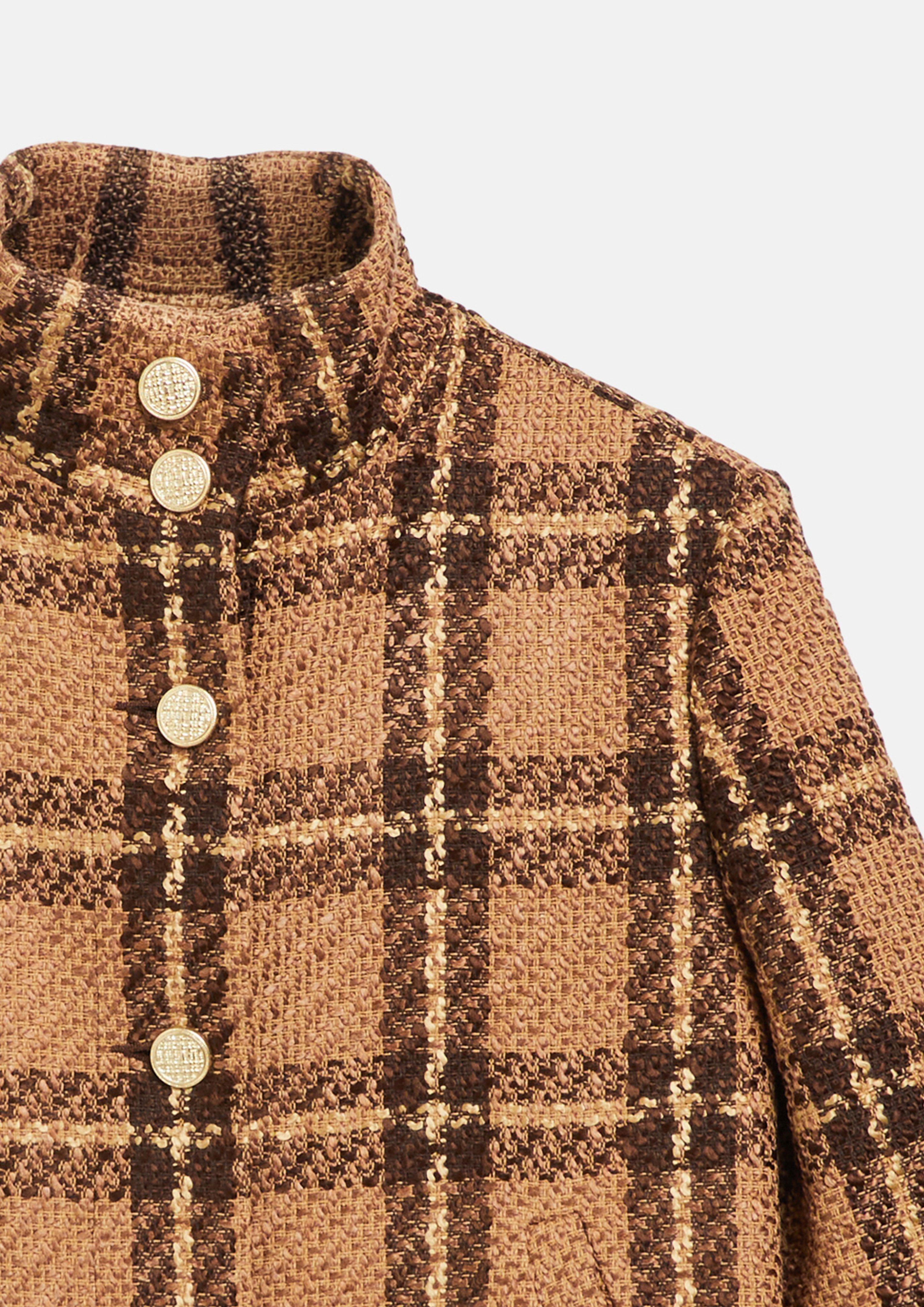 Femmes Veste en bouclé à carreaux avec col montant en brun de s.Oliver BLACK LABEL
