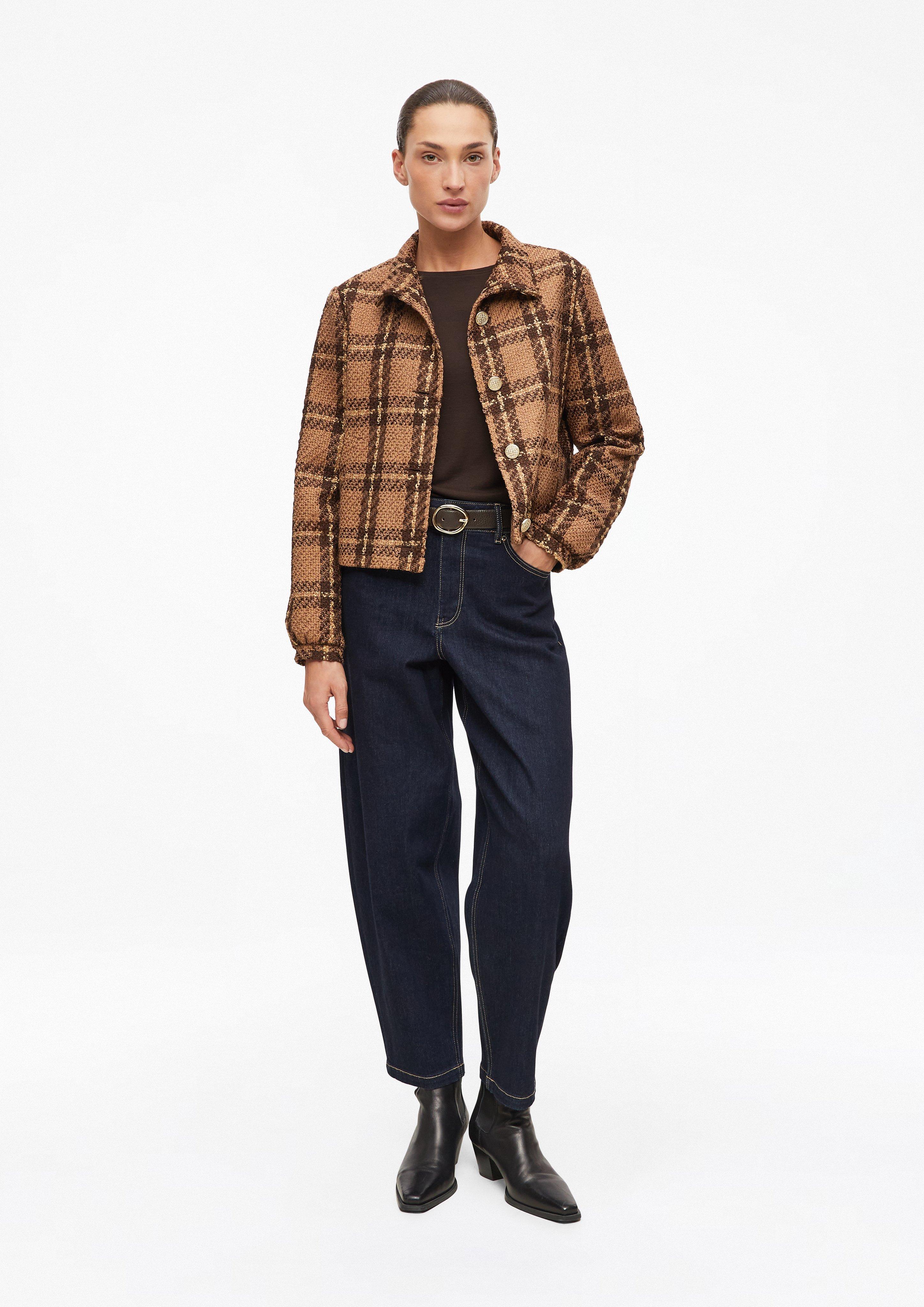 Femmes Veste en bouclé à carreaux avec col montant en brun de s.Oliver BLACK LABEL