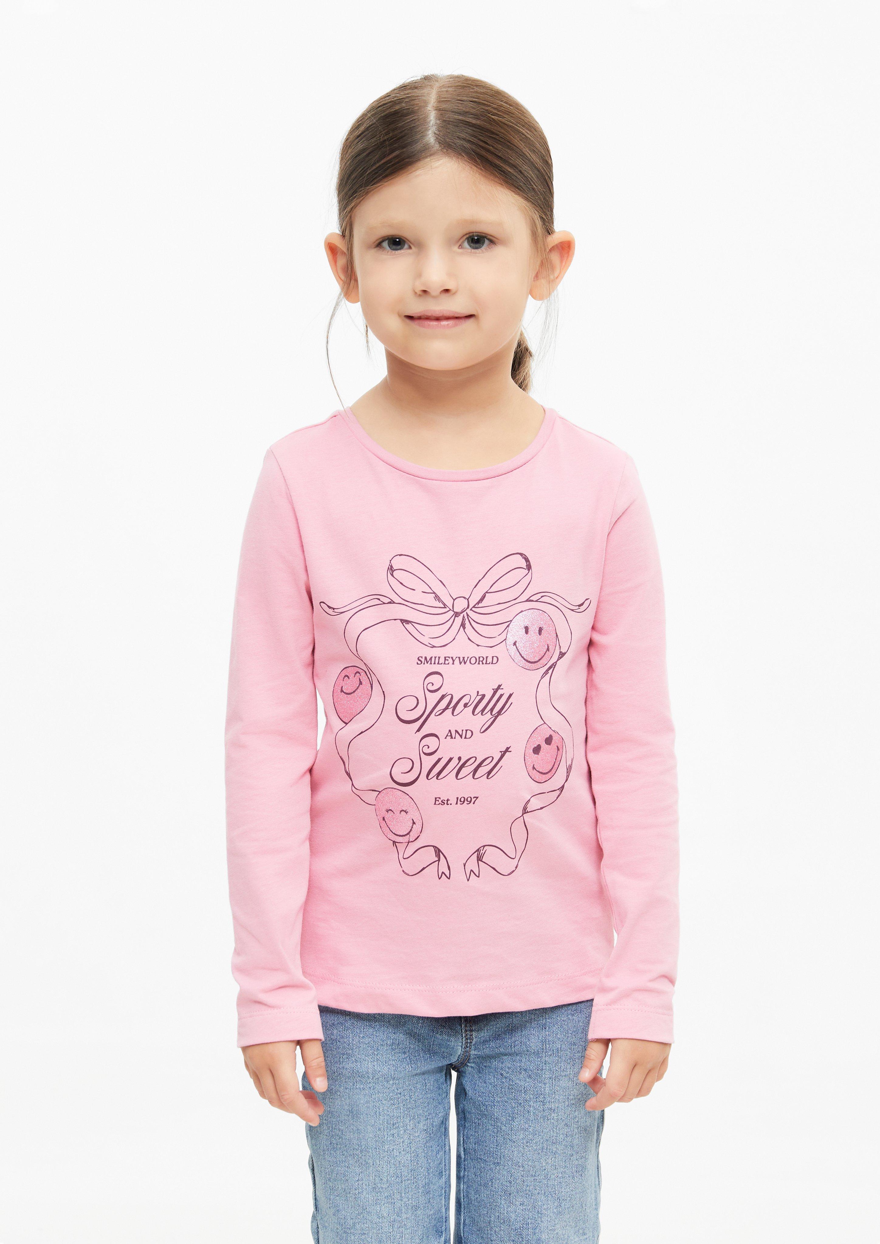 Smiley® T-shirt with glitter print in rose by s.Oliver