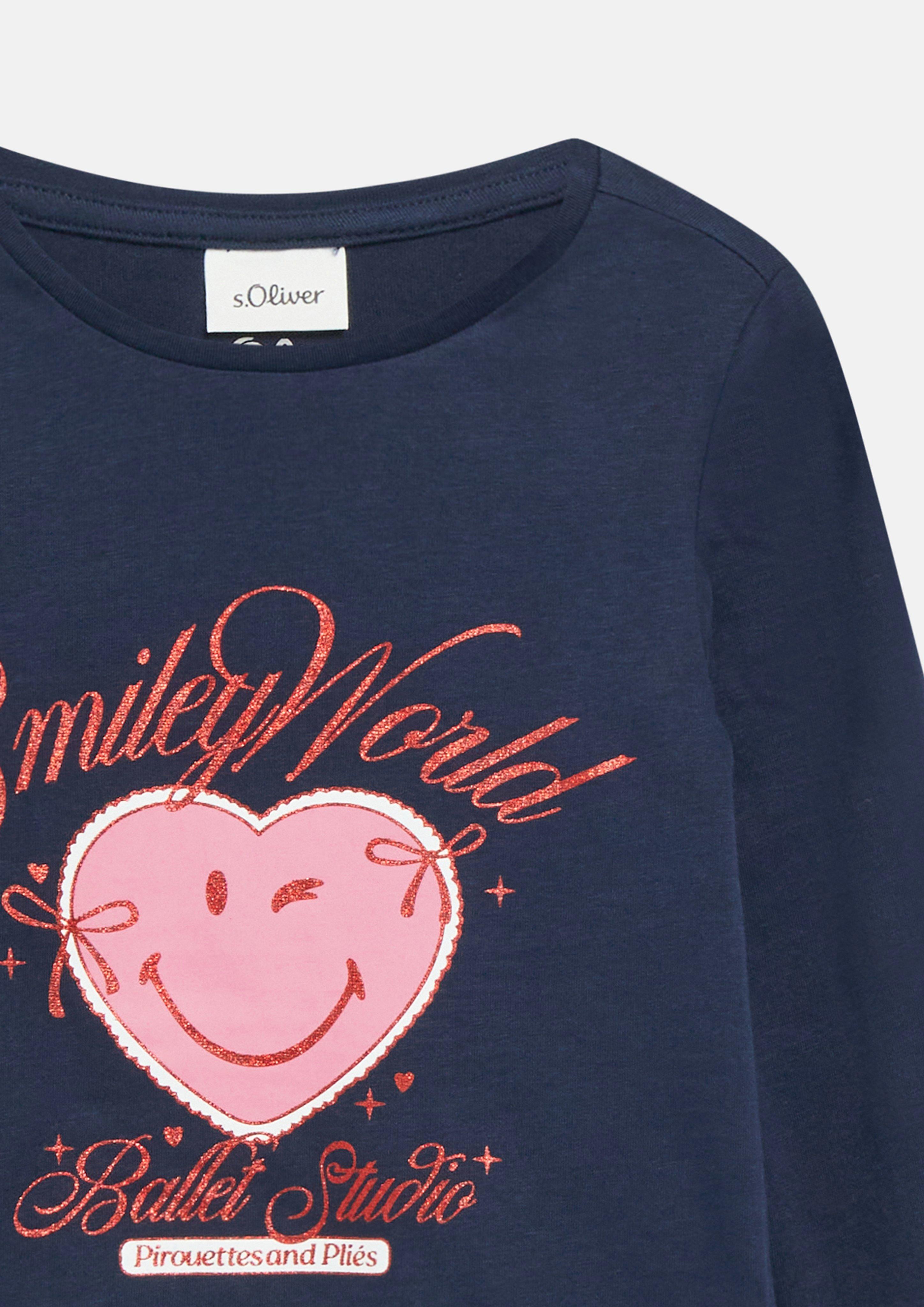 Děti Tričko s motivem Smiley® a třpytivým potiskem v barvě modrá od s.Oliver