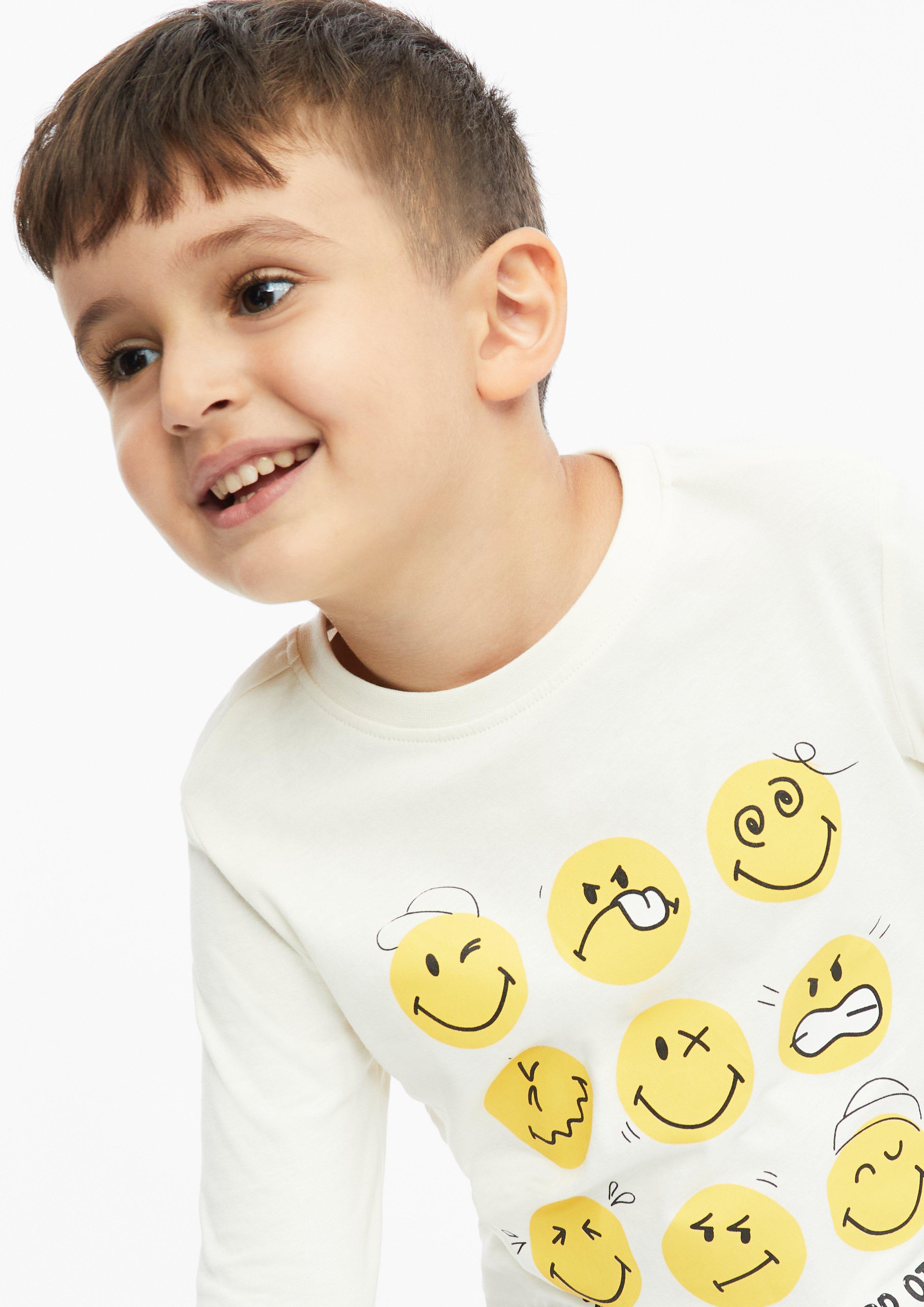 Kids Smiley® Long-Sleeve Shirt with Front and Sleeve Prints in cream by s.Oliver