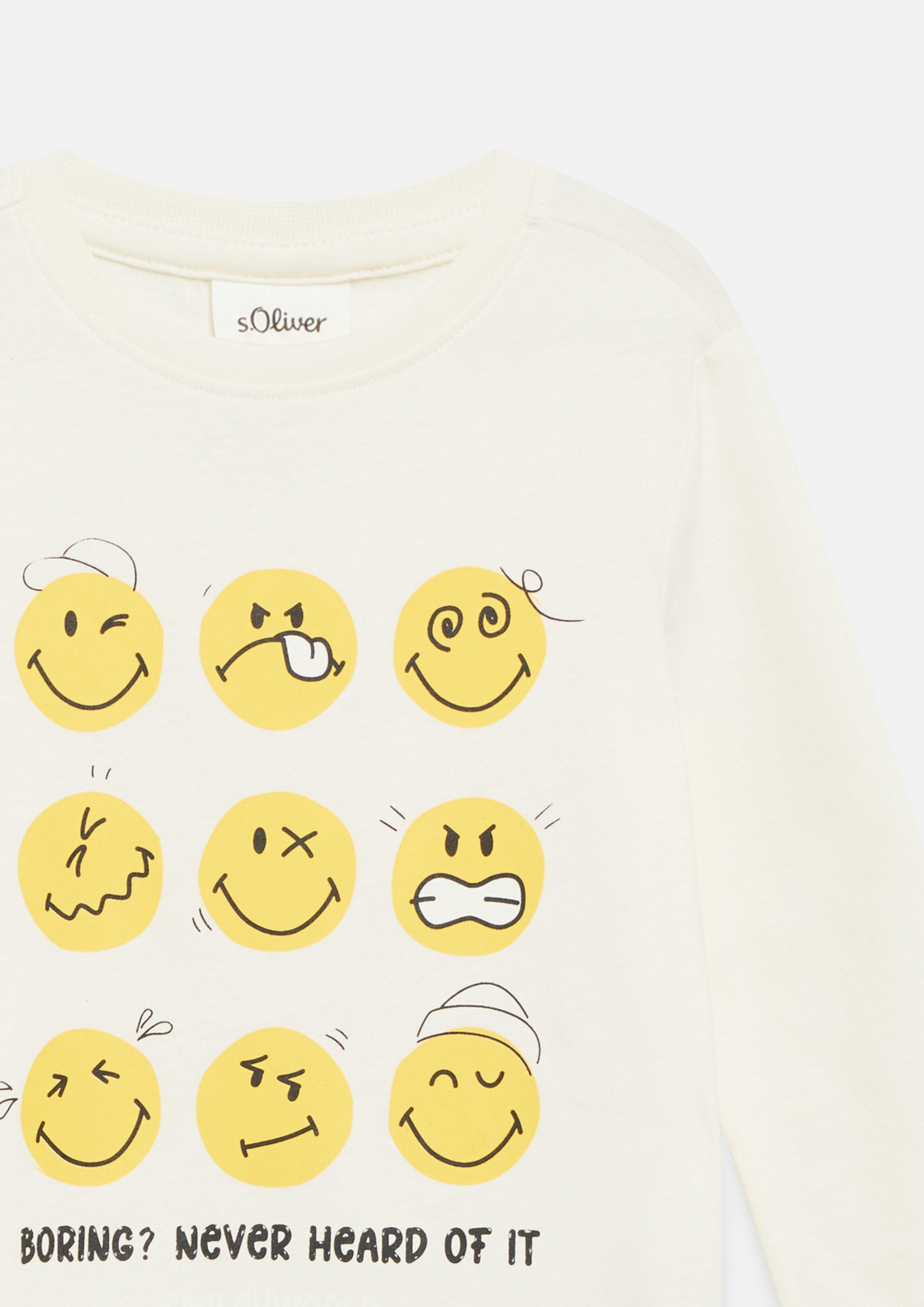 Kids Smiley® Long-Sleeve Shirt with Front and Sleeve Prints in cream by s.Oliver