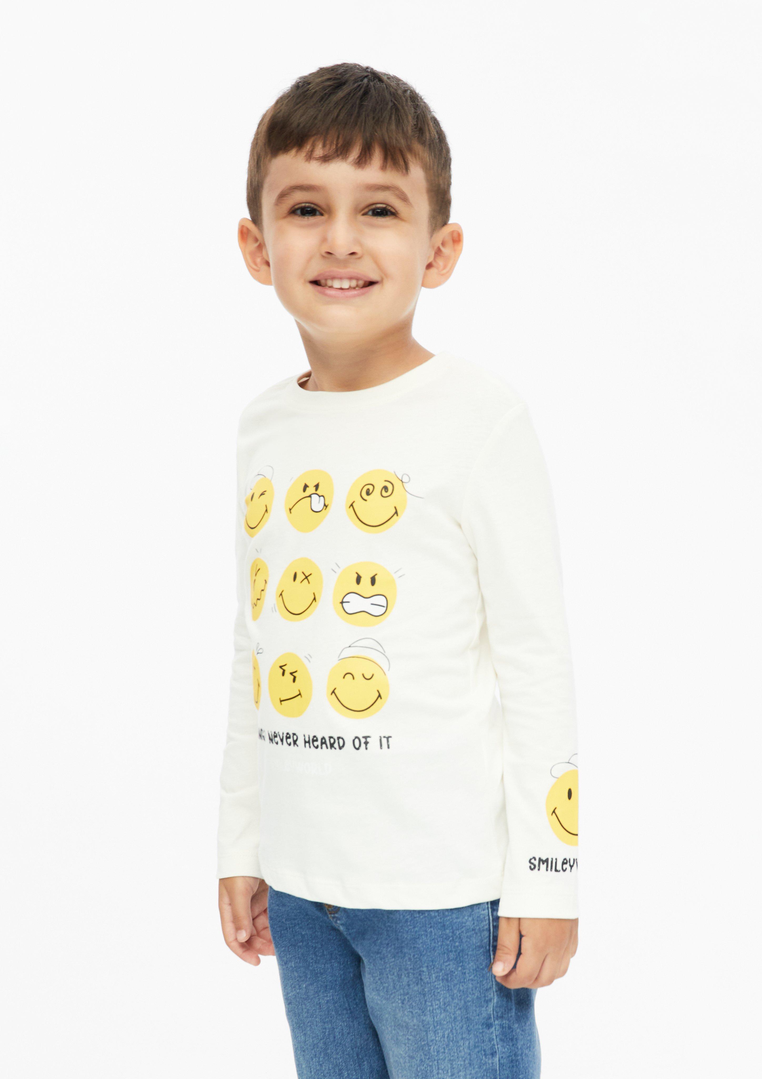 Smiley® Long-Sleeve Shirt with Front and Sleeve Prints in cream by s.Oliver