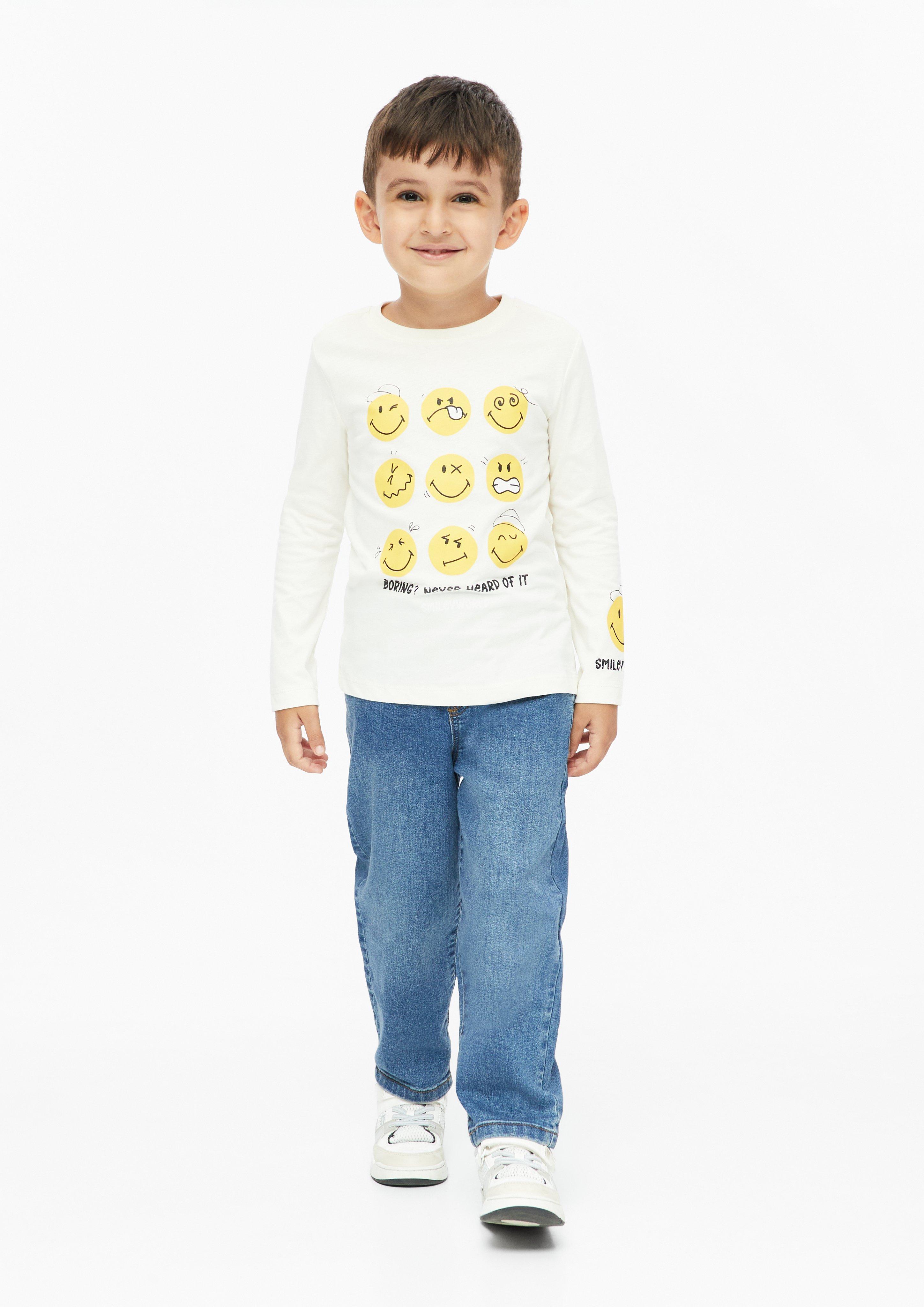 Kids Smiley® Long-Sleeve Shirt with Front and Sleeve Prints in cream by s.Oliver