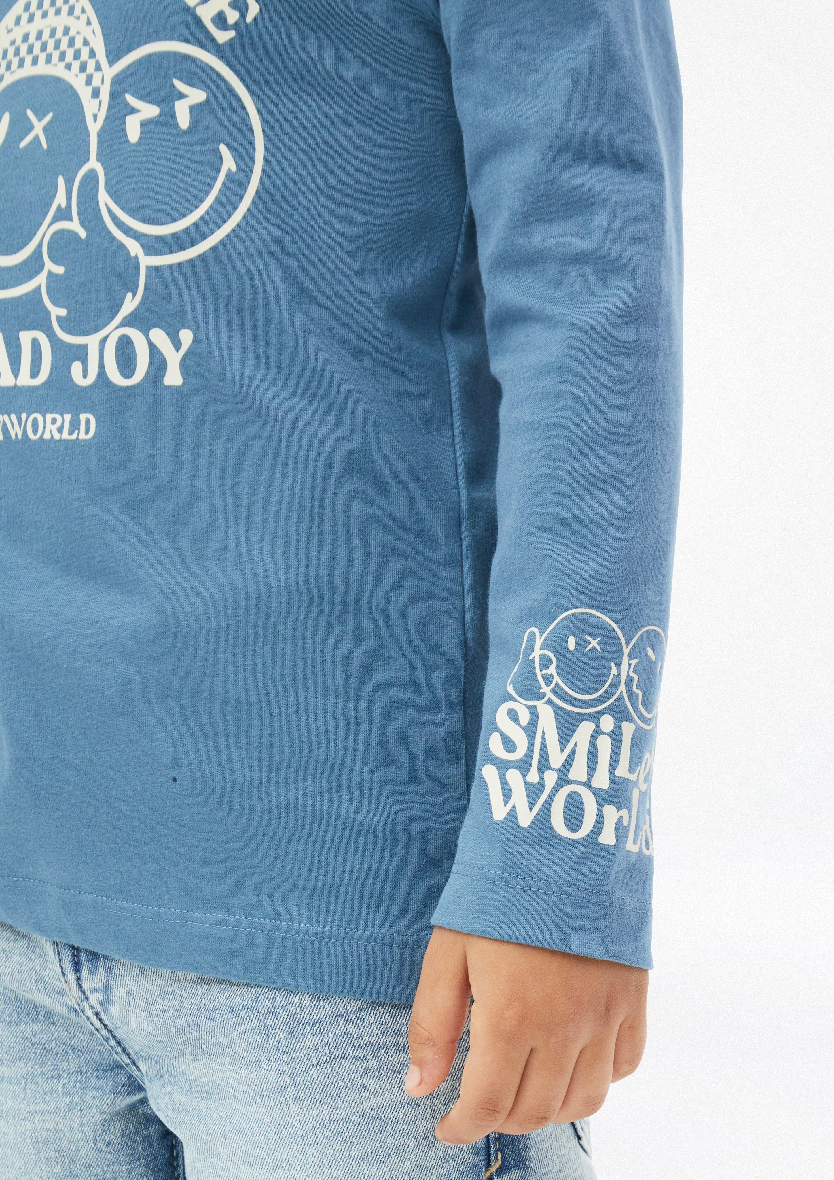 Kids Smiley® Long-Sleeve Shirt with Front and Sleeve Prints in blue by s.Oliver