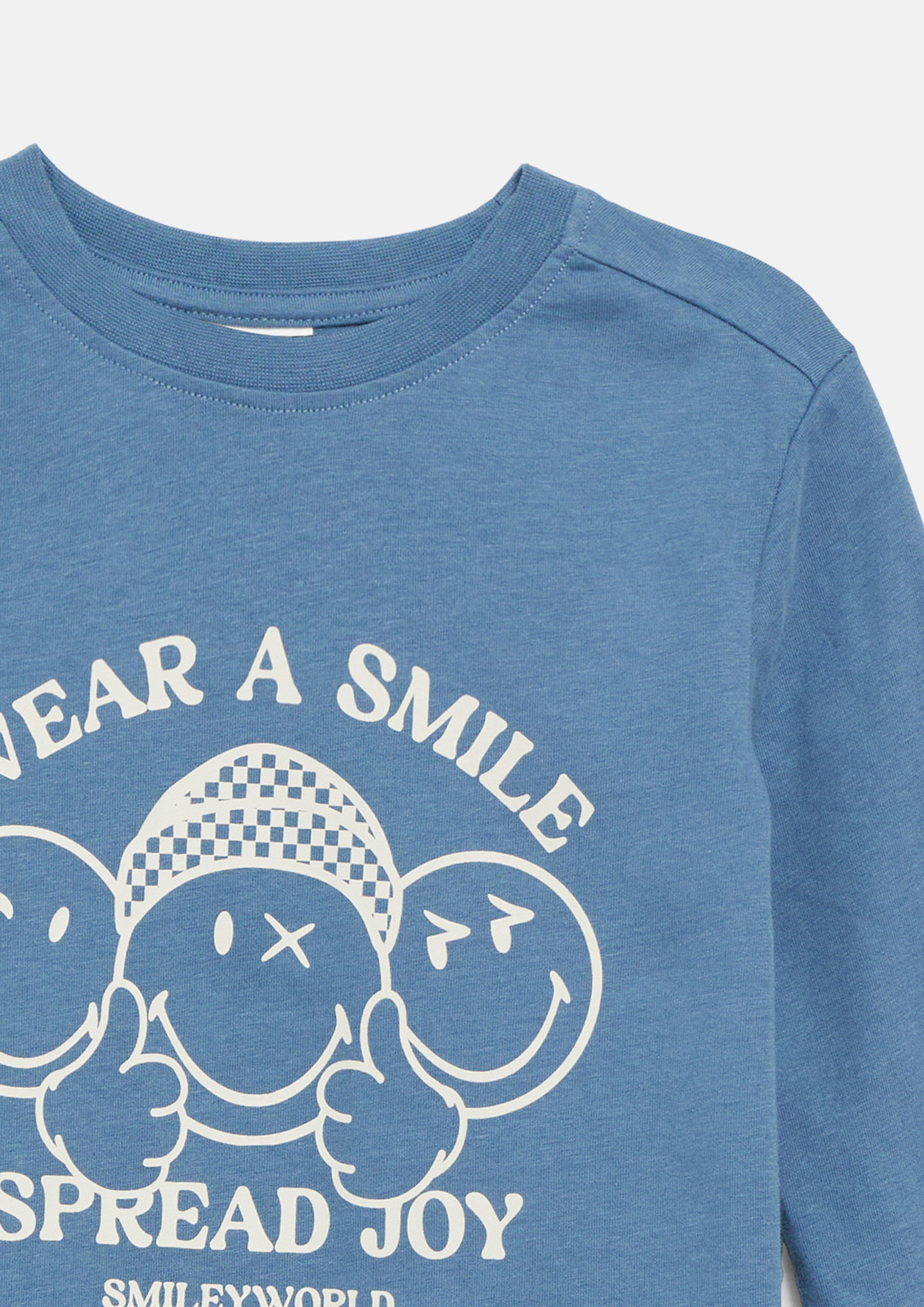 Kids Smiley® Long-Sleeve Shirt with Front and Sleeve Prints in blue by s.Oliver