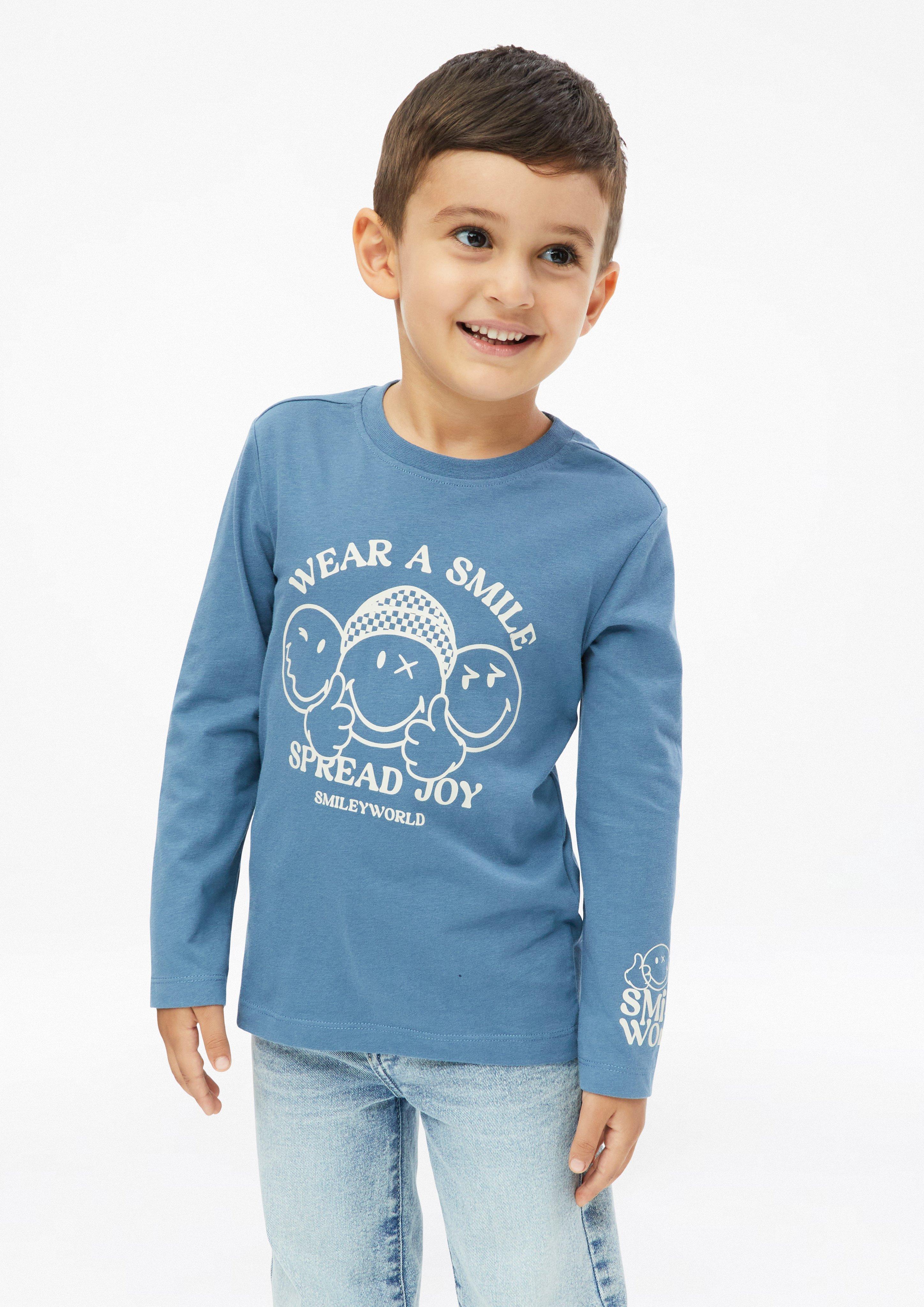 Smiley® Long-Sleeve Shirt with Front and Sleeve Prints in blue by s.Oliver