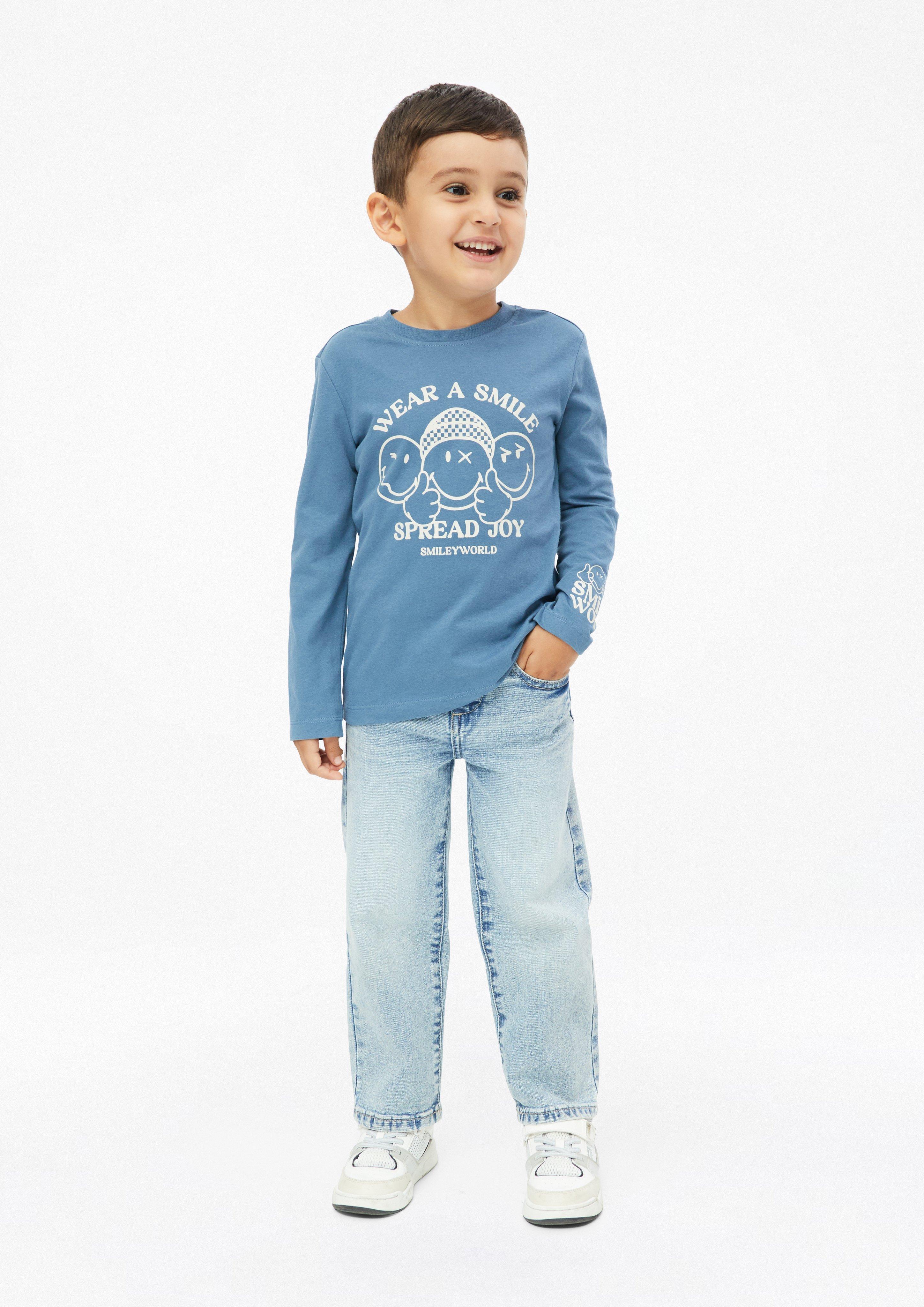 Kids Smiley® Long-Sleeve Shirt with Front and Sleeve Prints in blue by s.Oliver