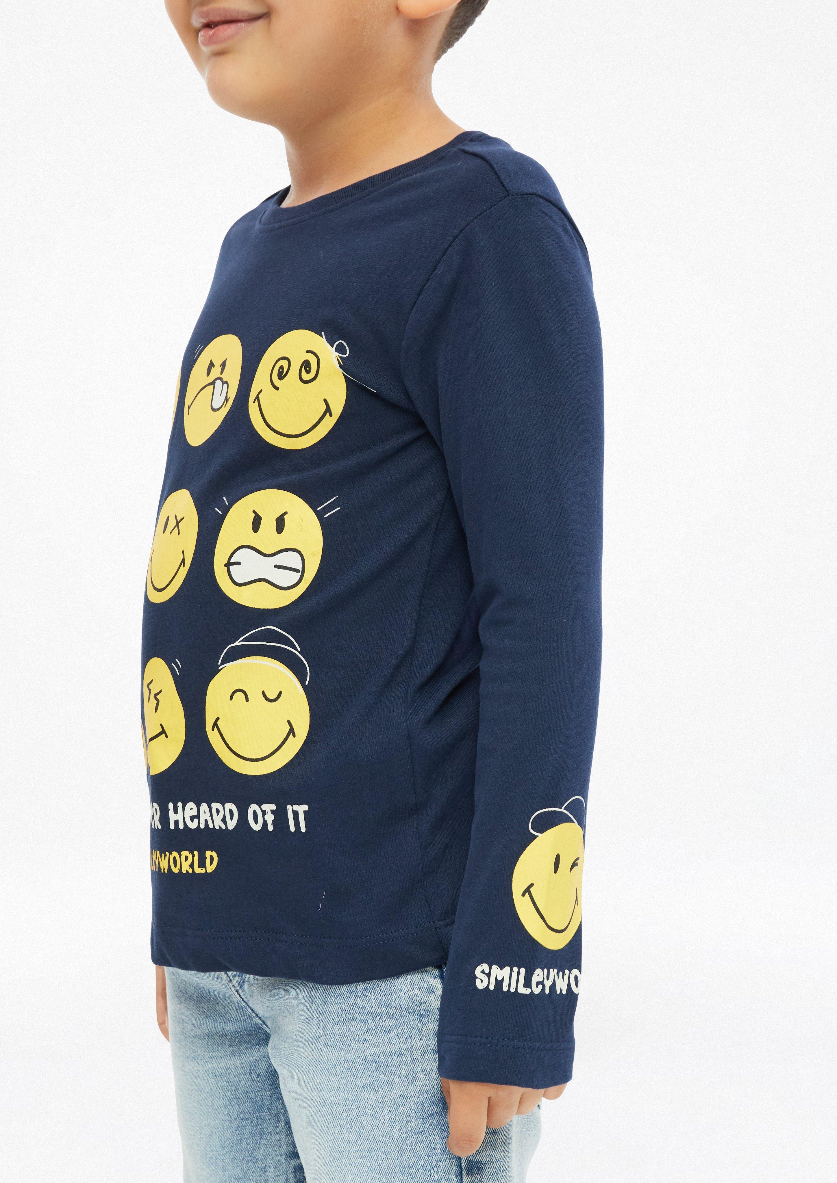 Kids Smiley® Long-Sleeve Shirt with Front and Sleeve Prints in blue by s.Oliver