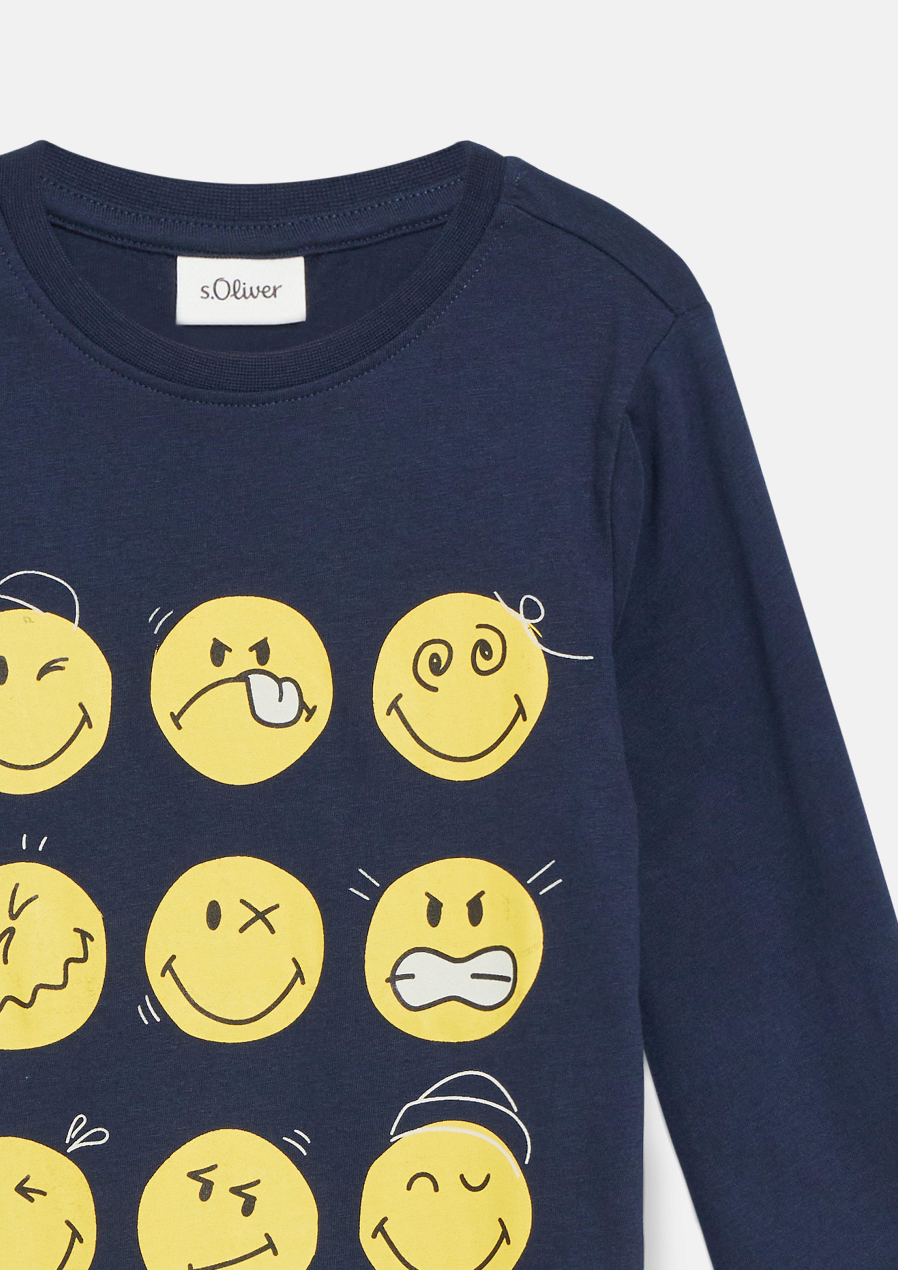 Kids Smiley® Long-Sleeve Shirt with Front and Sleeve Prints in blue by s.Oliver