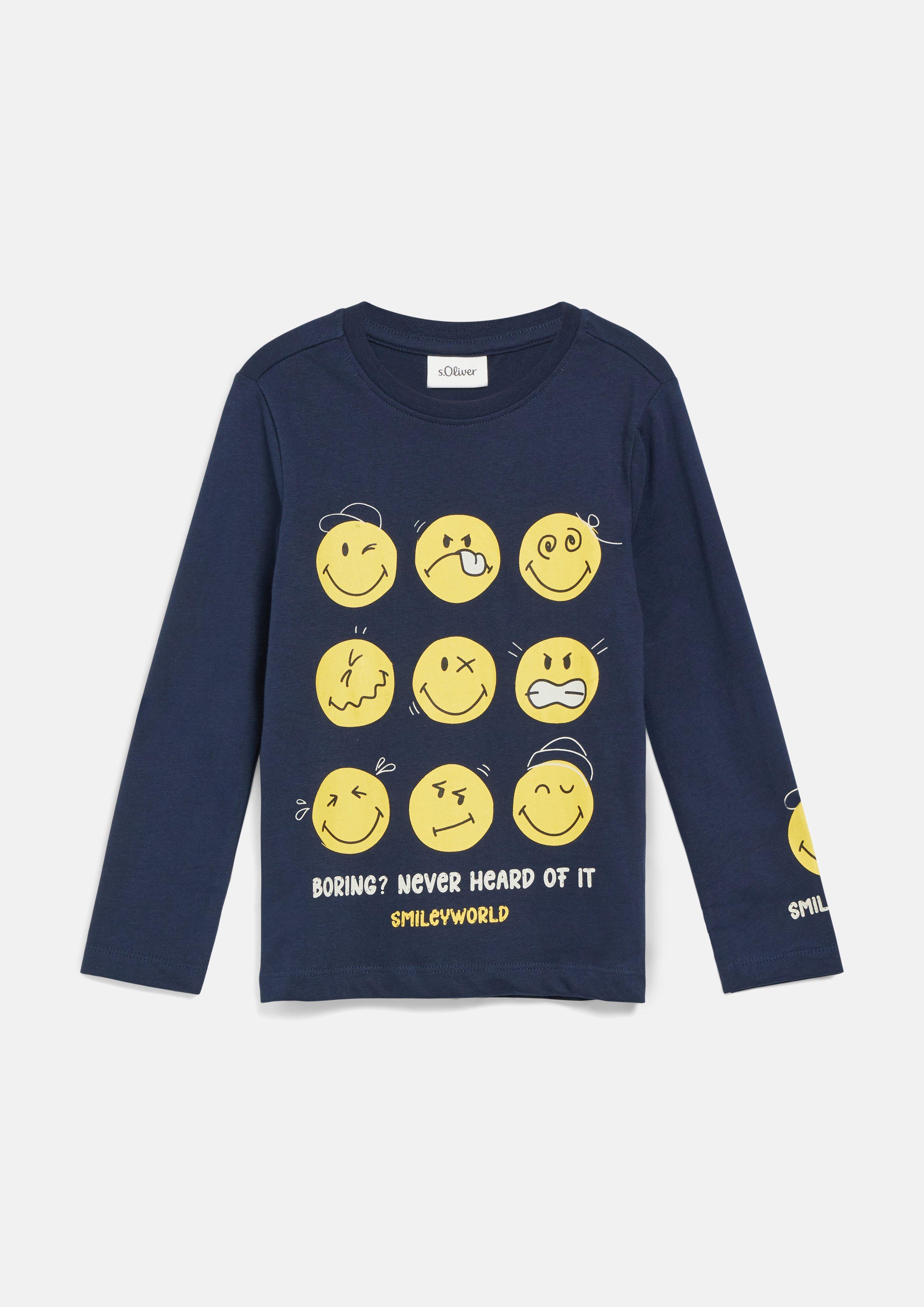 Kinder Smiley® Longsleeve mit Front- und Ärmelprint in navy von s.Oliver