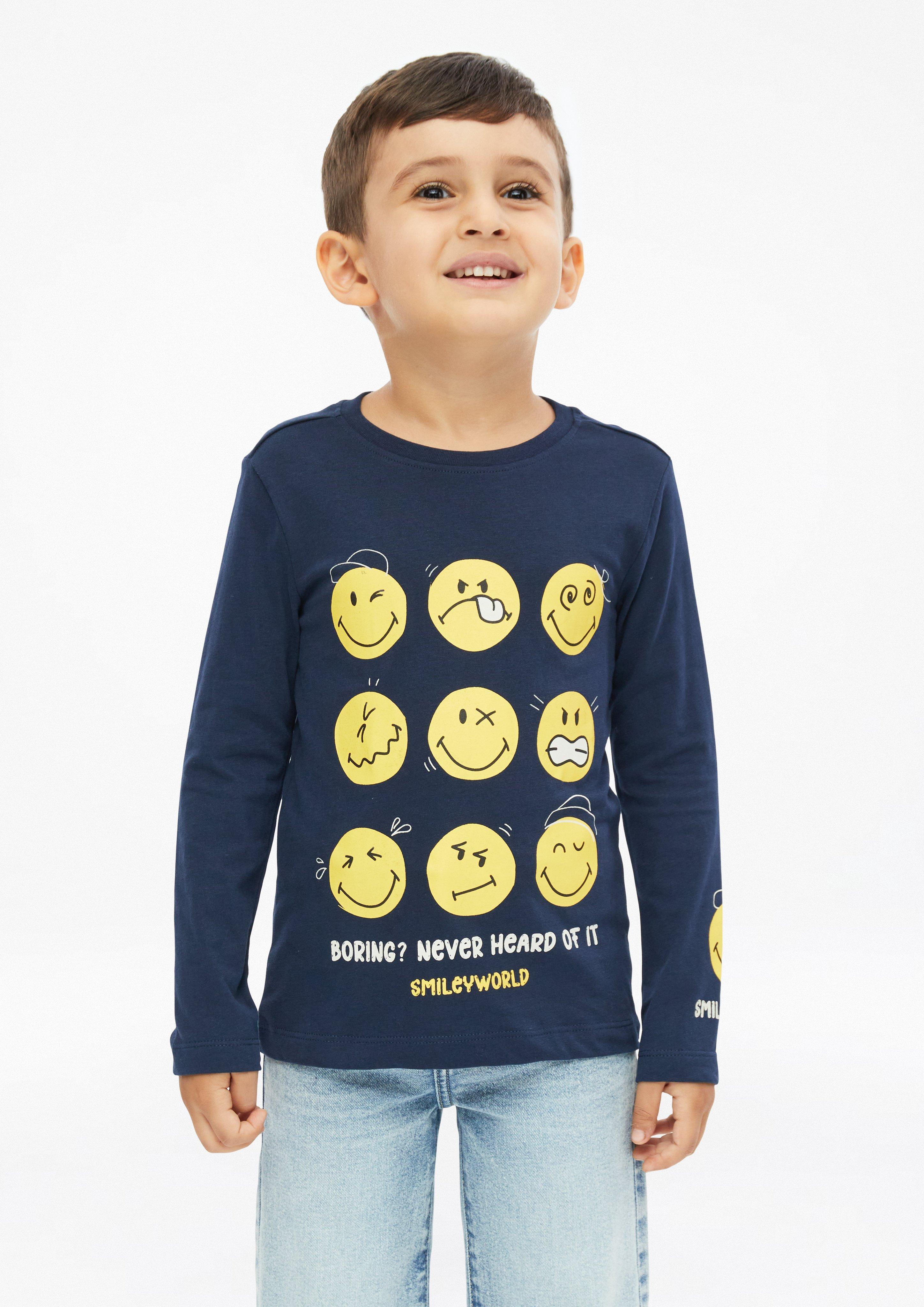 Smiley® Long-Sleeve Shirt with Front and Sleeve Prints in navy by s.Oliver