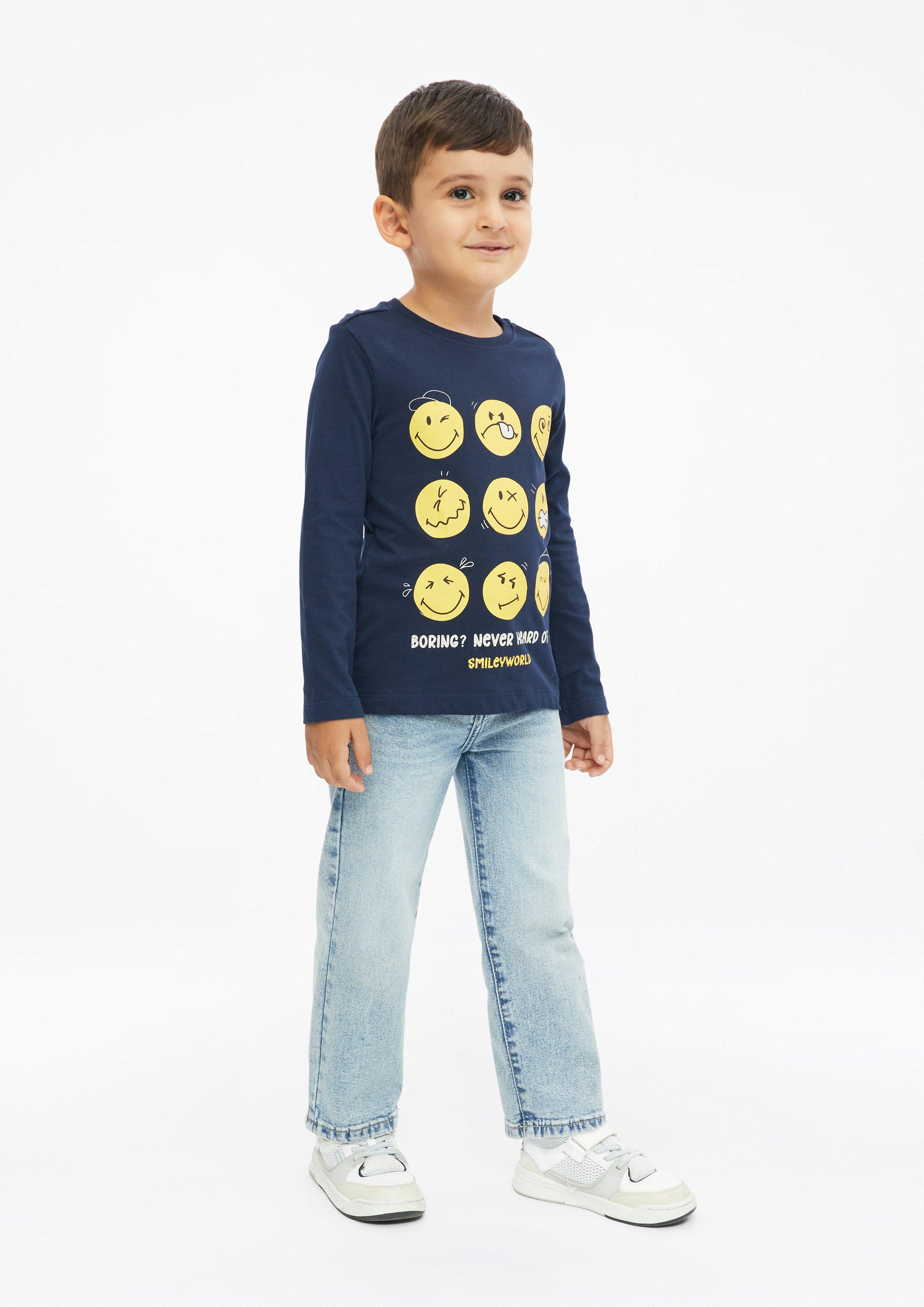 Kids Smiley® Long-Sleeve Shirt with Front and Sleeve Prints in blue by s.Oliver