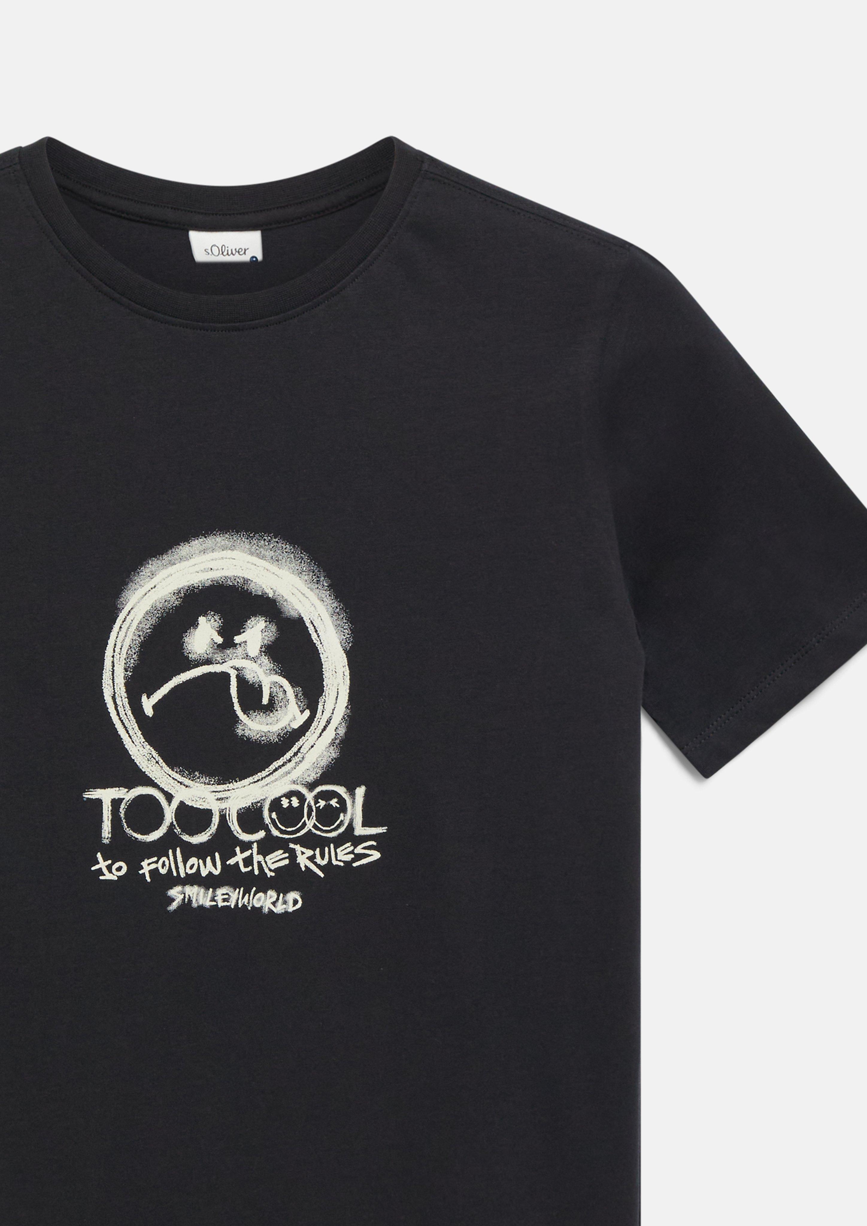 Junior Smiley® T-shirt met print in zwart van s.Oliver