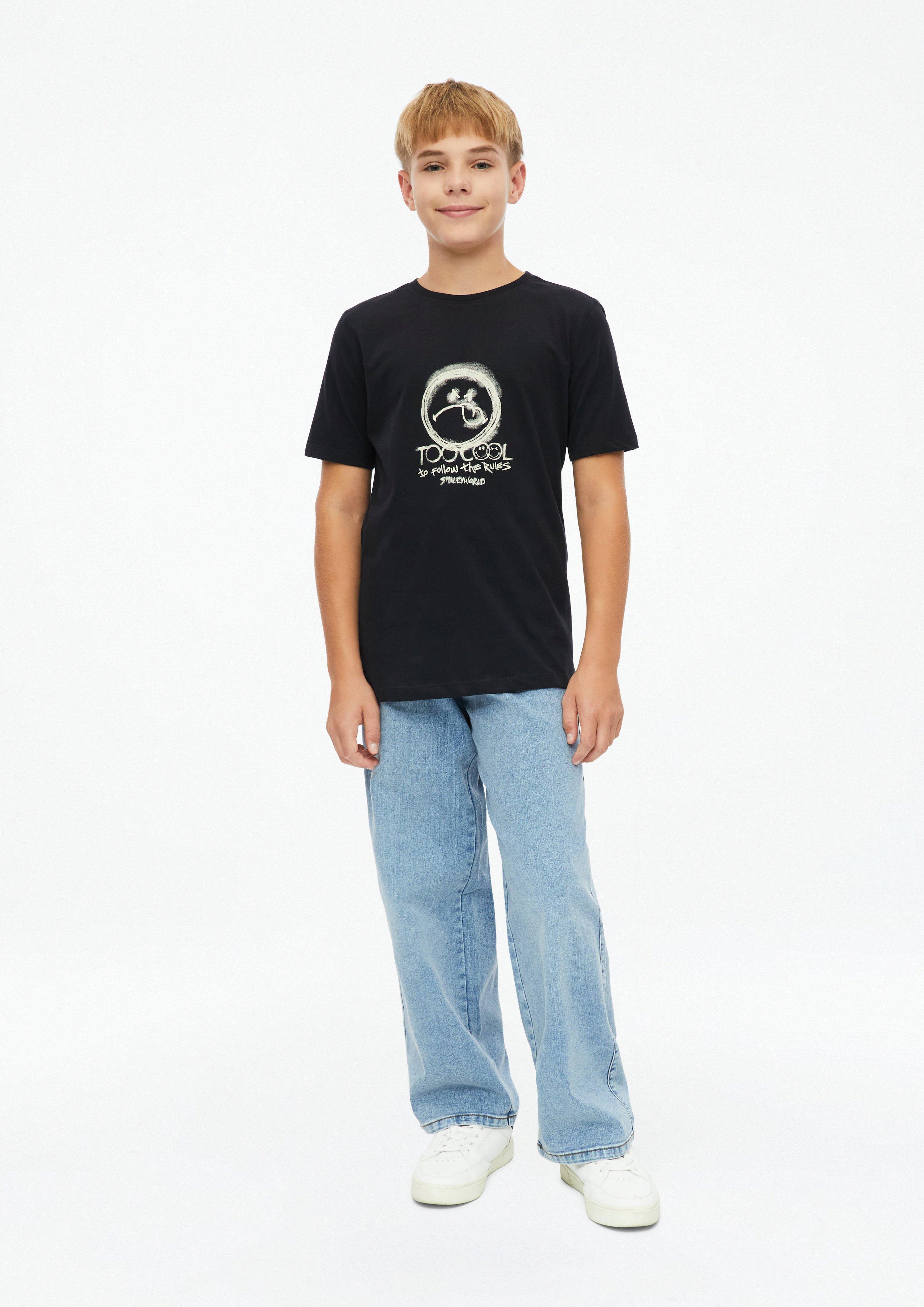 Junior Smiley® T-shirt met print in zwart van s.Oliver