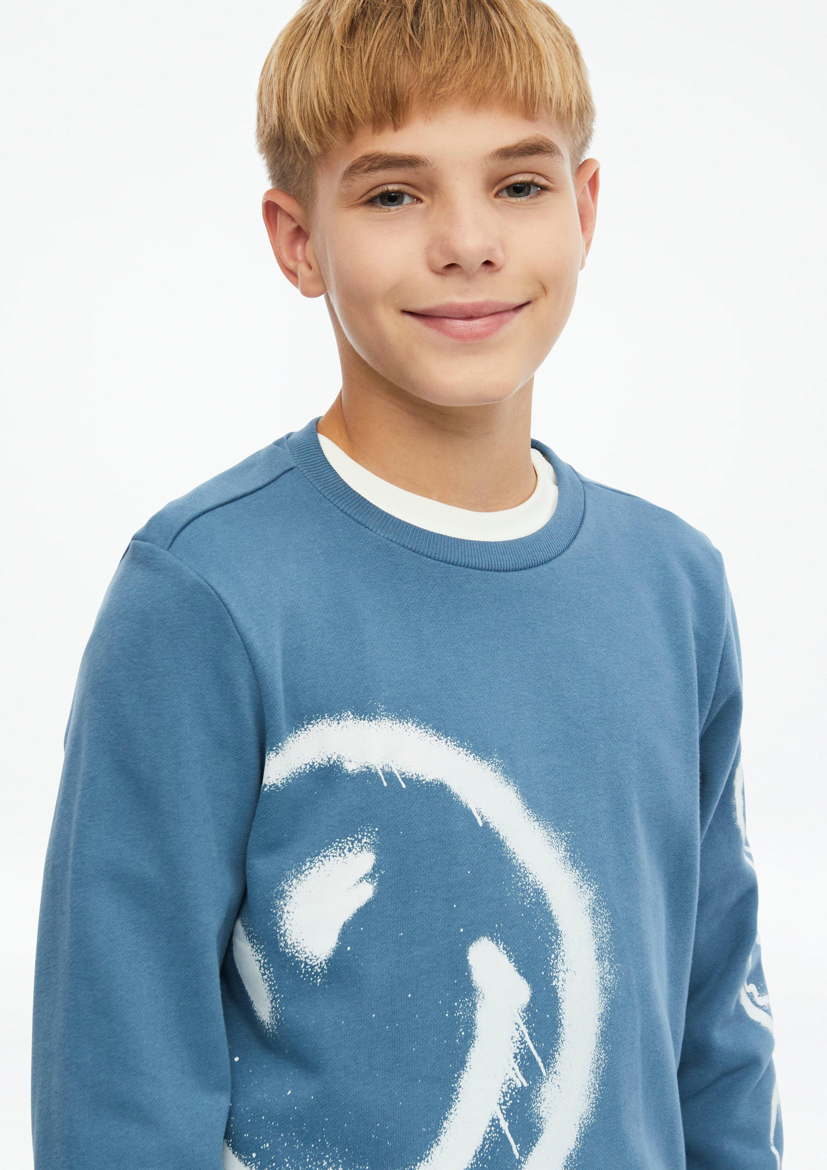 Kinder Smiley® Sweatshirt mit Front- und Ärmelprint in blau von s.Oliver