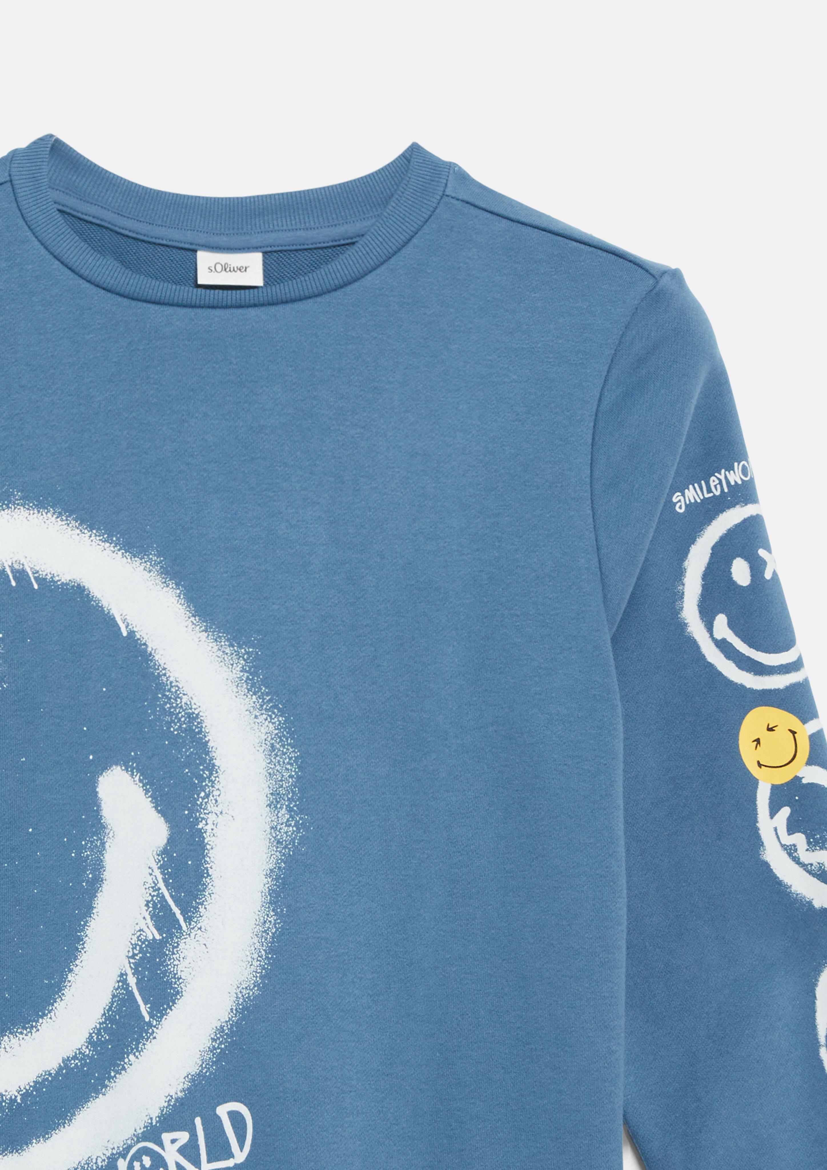 Kinder Smiley® Sweatshirt mit Front- und Ärmelprint in blau von s.Oliver