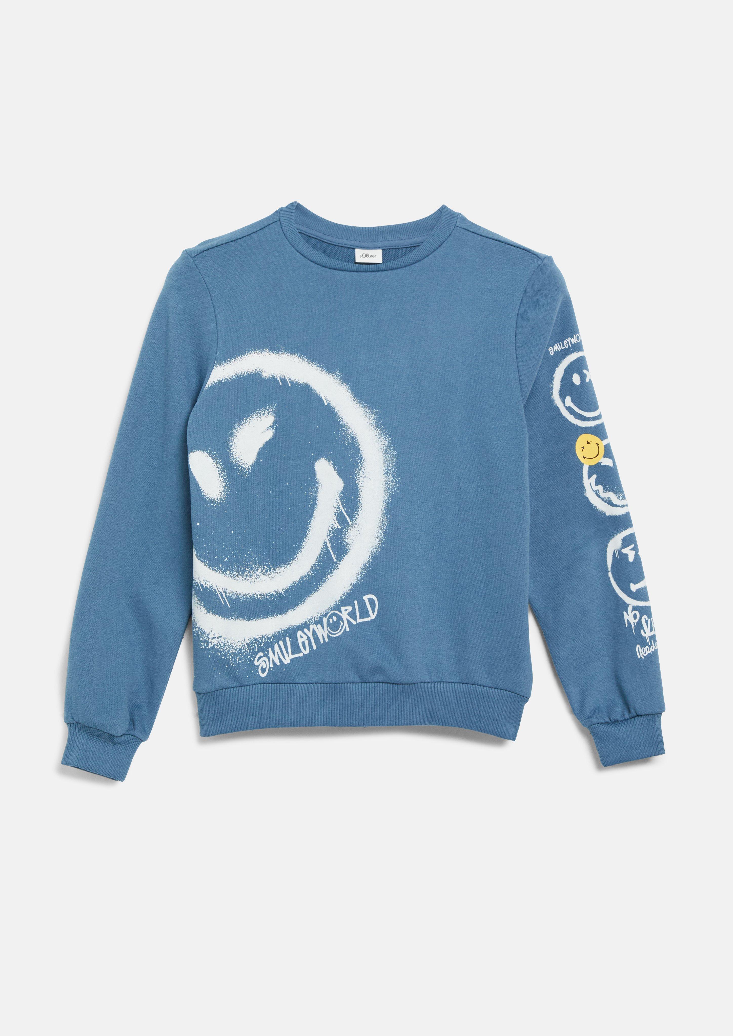Kinder Smiley® Sweatshirt mit Front- und Ärmelprint in blau von s.Oliver