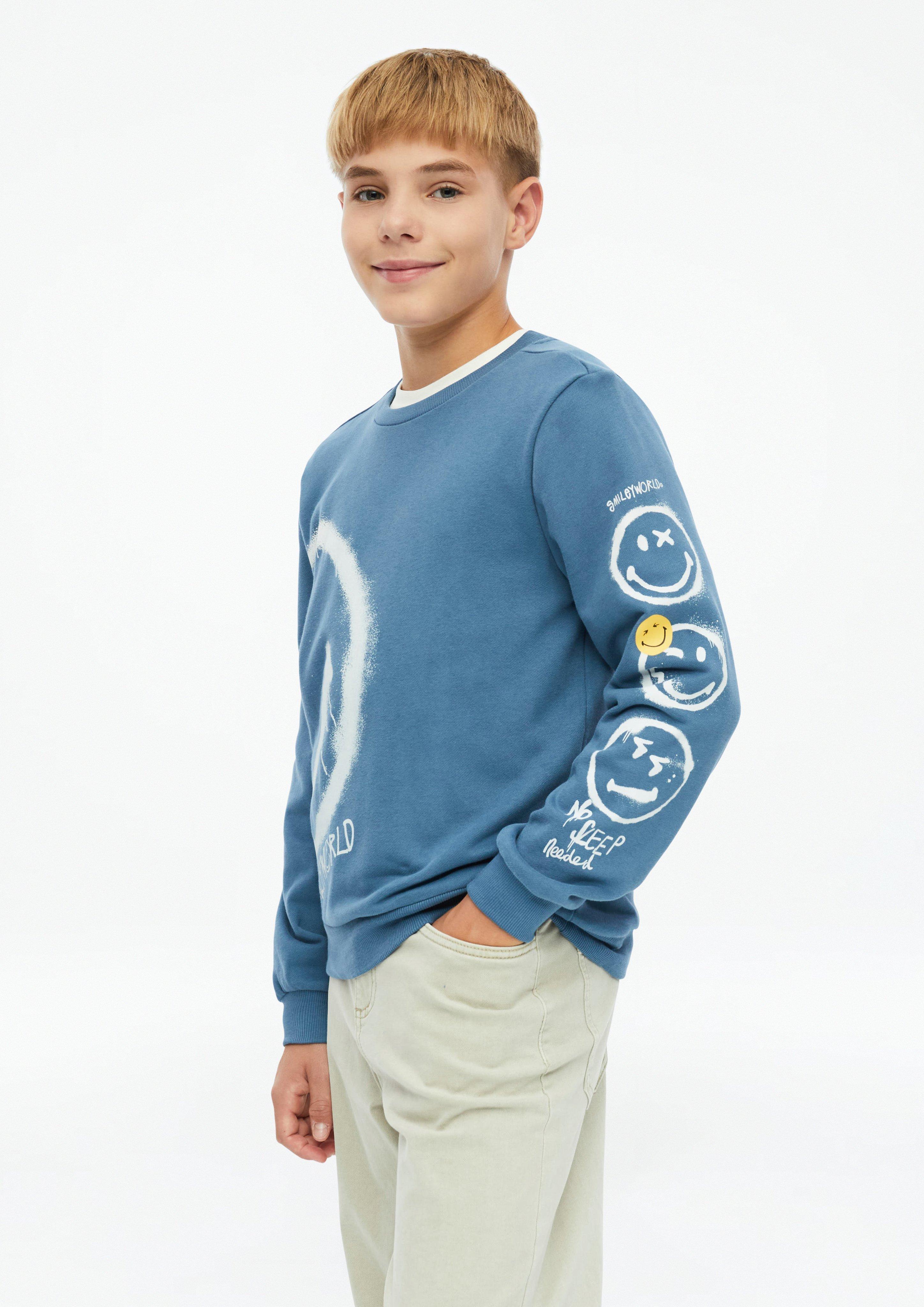 Sweat-shirt Smiley® avec imprimé sur le devant et les manches en bleu de s.Oliver