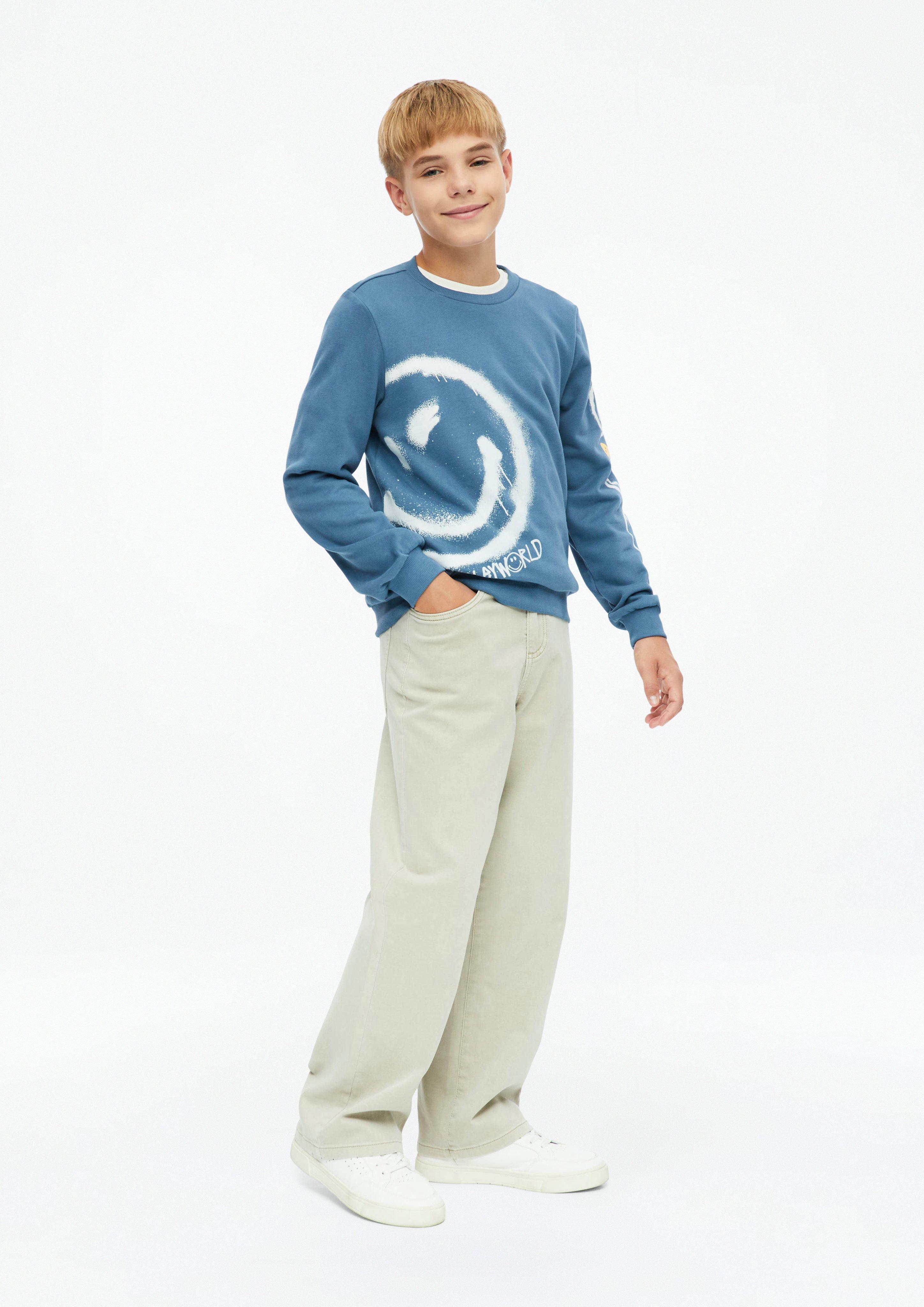 Kinder Smiley® Sweatshirt mit Front- und Ärmelprint in blau von s.Oliver