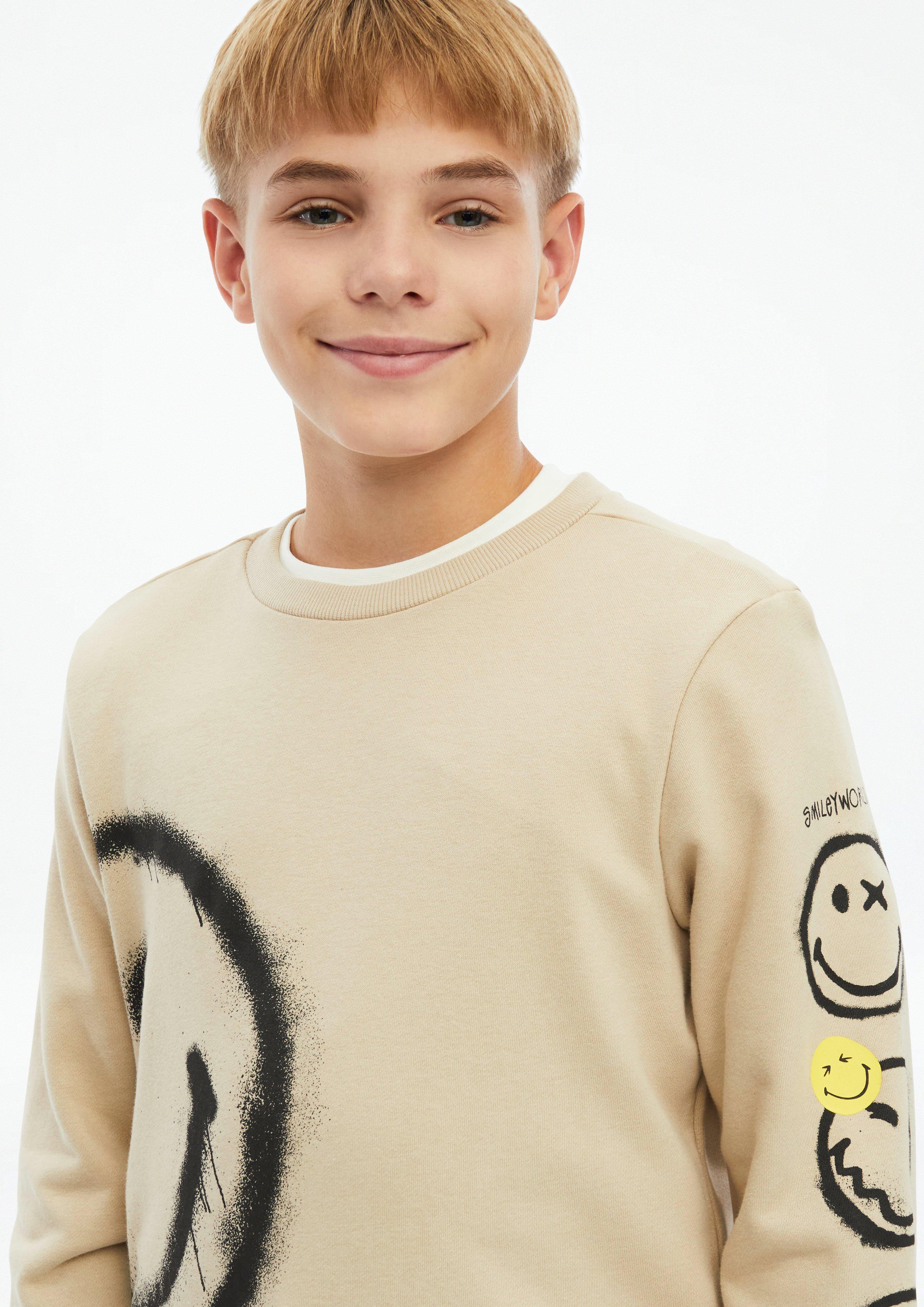 Deti Mikina Smiley® s potlačou vpredu a na rukávoch vo farbe béžová od s.Oliver