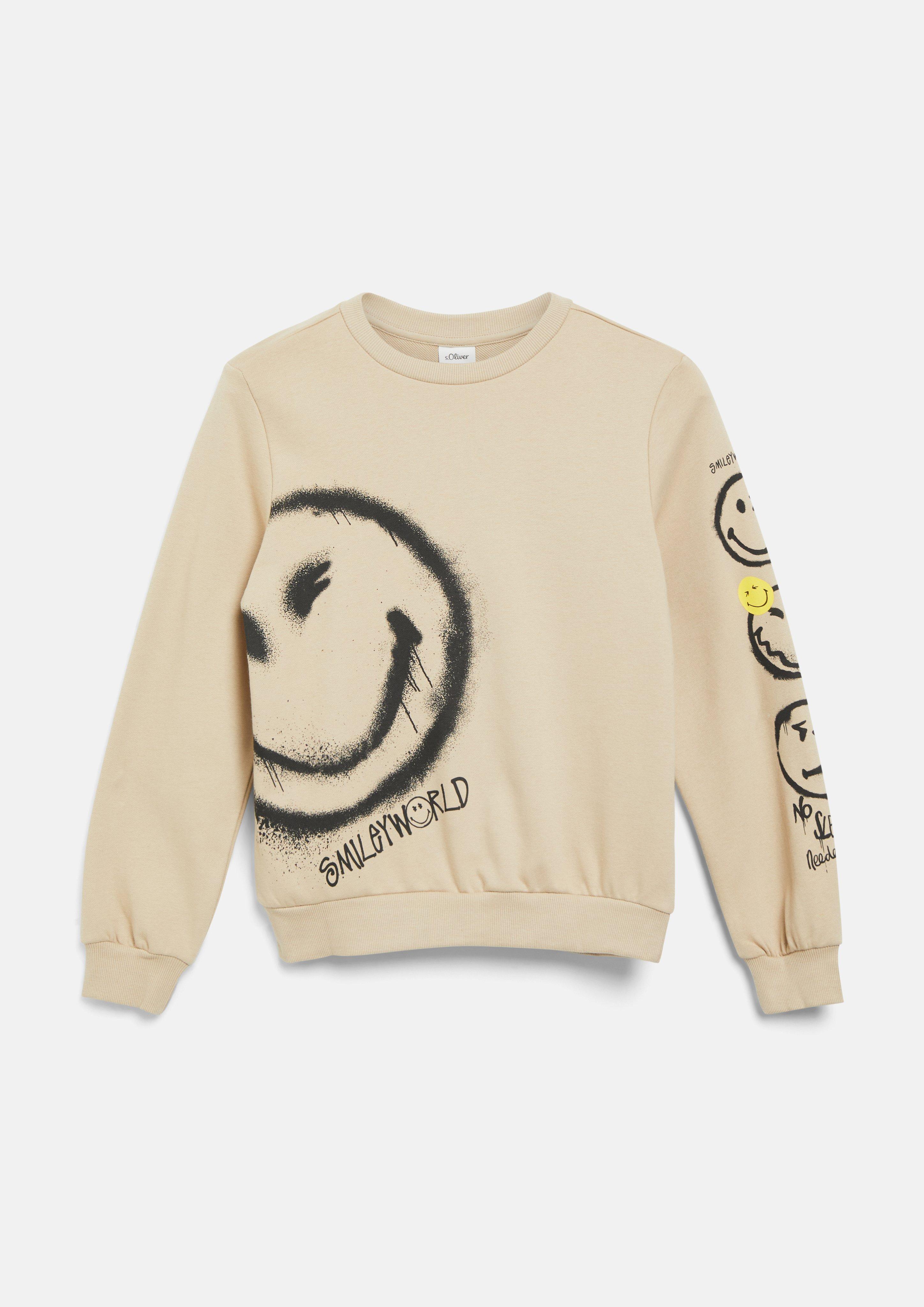 Kinder Smiley® Sweatshirt mit Front- und Ärmelprint in beige von s.Oliver