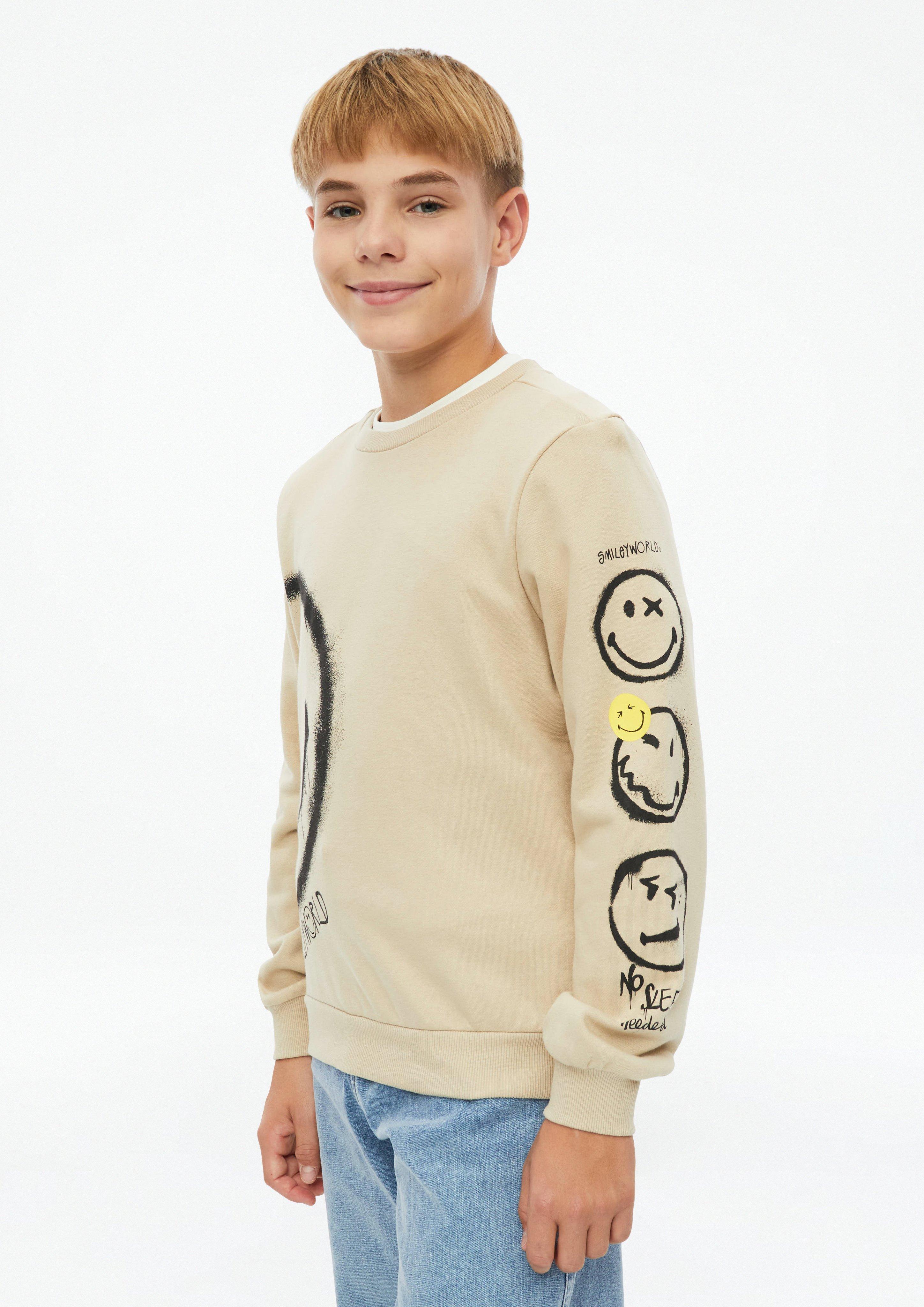 Smiley®-sweatshirt met print op de voorkant en op de mouwen in beige van s.Oliver