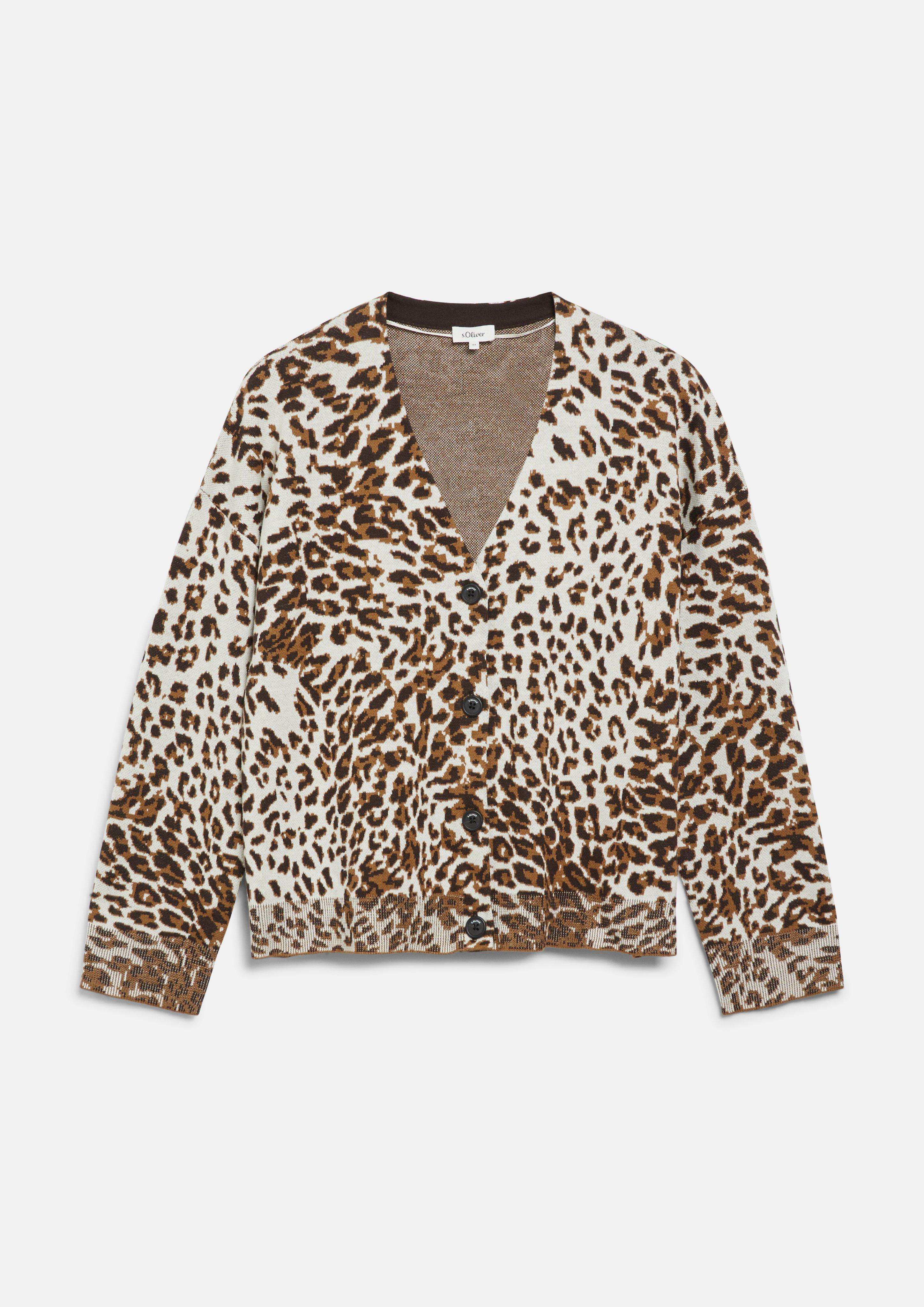 Femmes Cardigan à motif jacquard léopard en beige de s.Oliver CURVE
