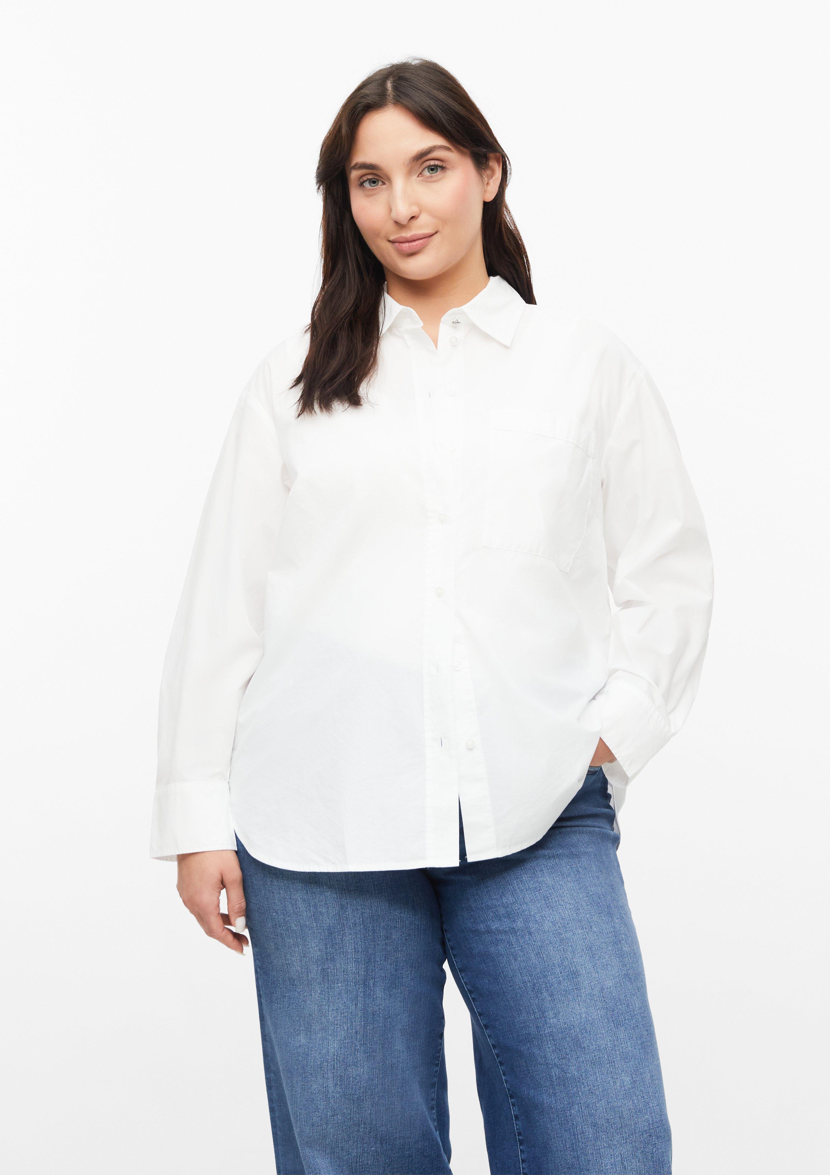 Dames Popelineblouse met borstzakje in wit van s.Oliver CURVE