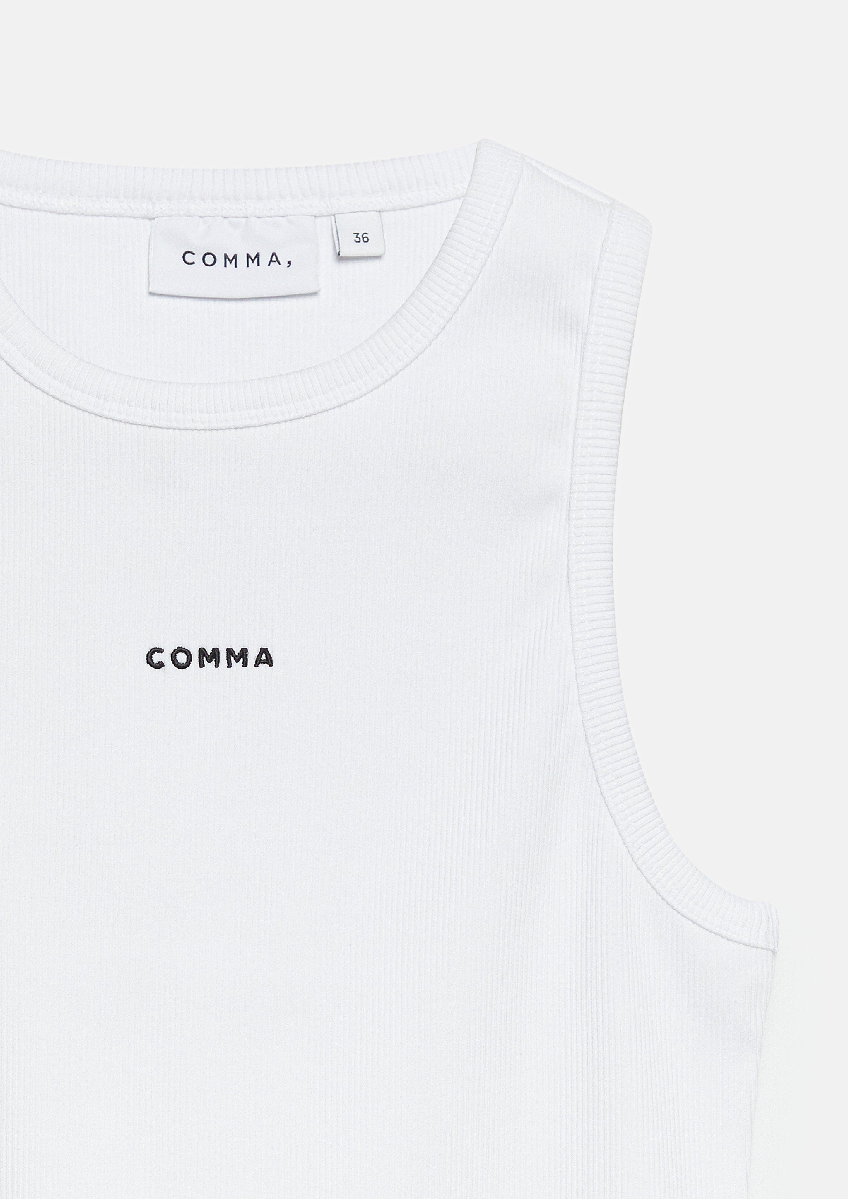 Geripptes Top mit Logostickerei in weiß von COMMA