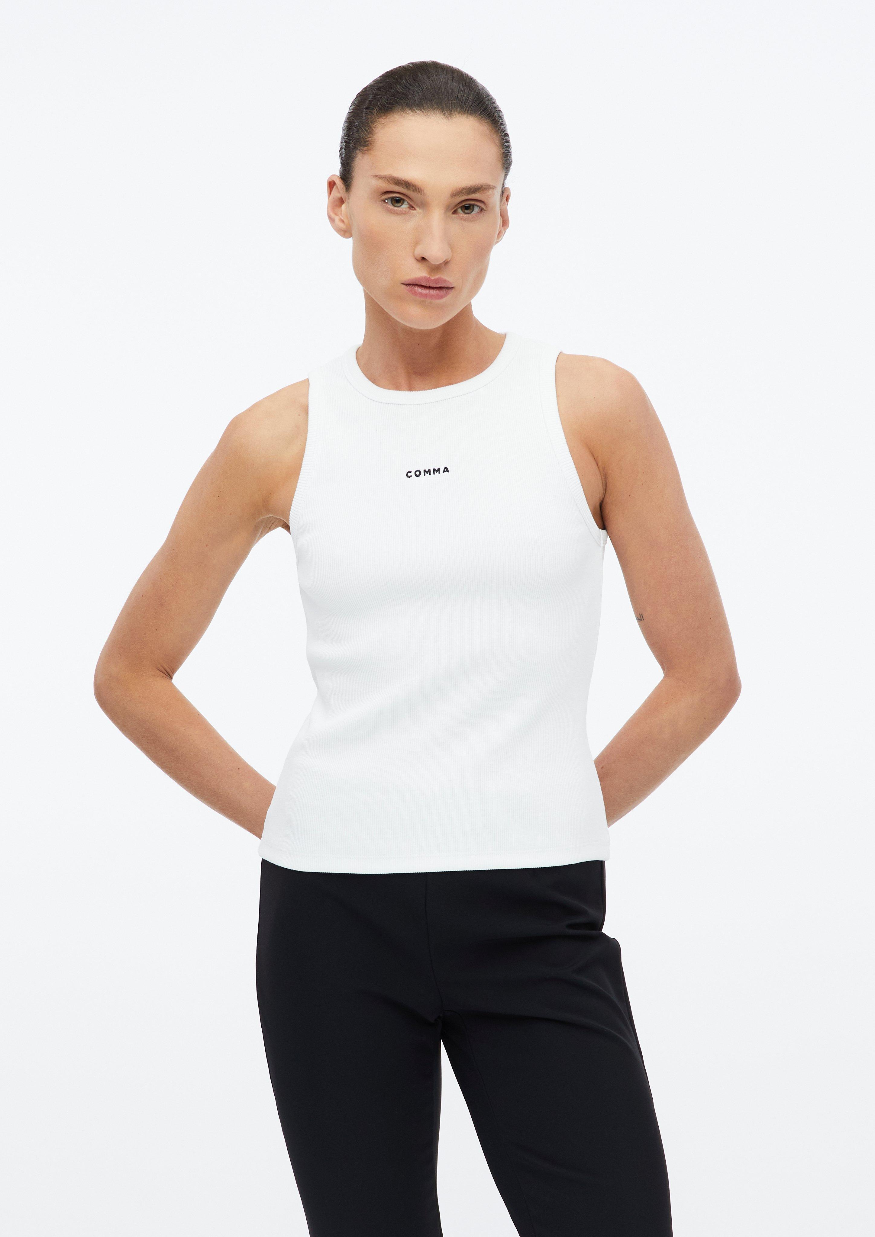 Geripptes Top mit Logostickerei in  von COMMA