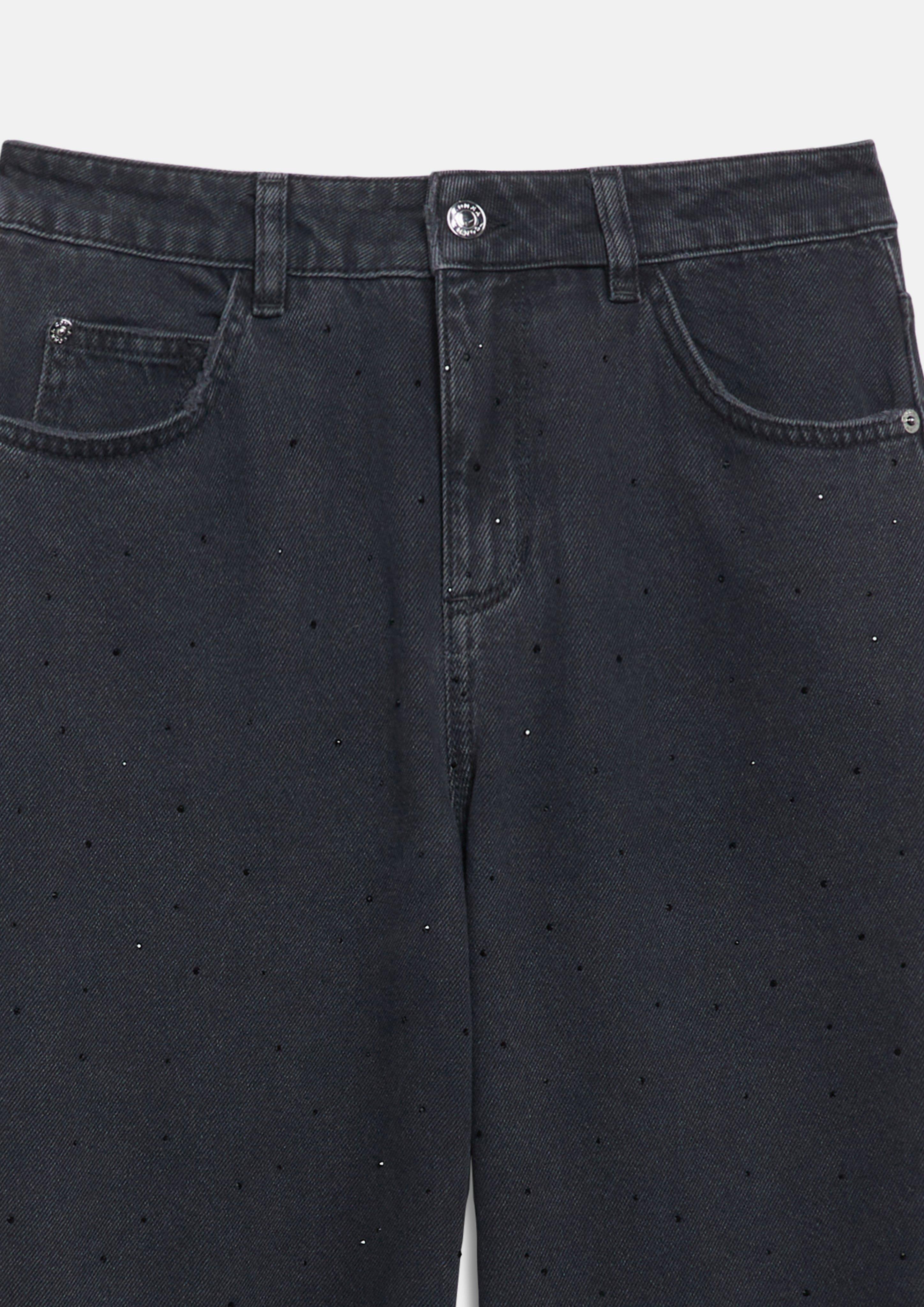 Women ANNA - Wide-Leg Jeans with Rhinestones in grey by COMMA